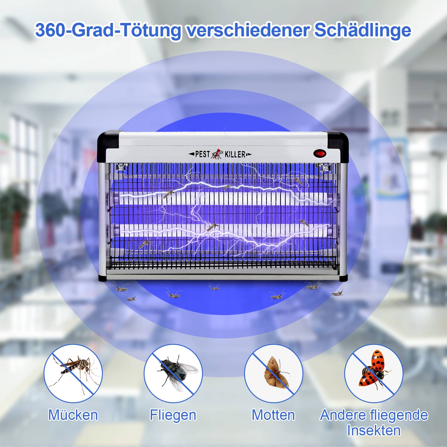 30W Elektrischer Insektenvernichter LED UV-Licht Mückenlampe Insektenfalle Insektenlampe Mückenvernichter Fliegenfalle Moskito Mückenfalle