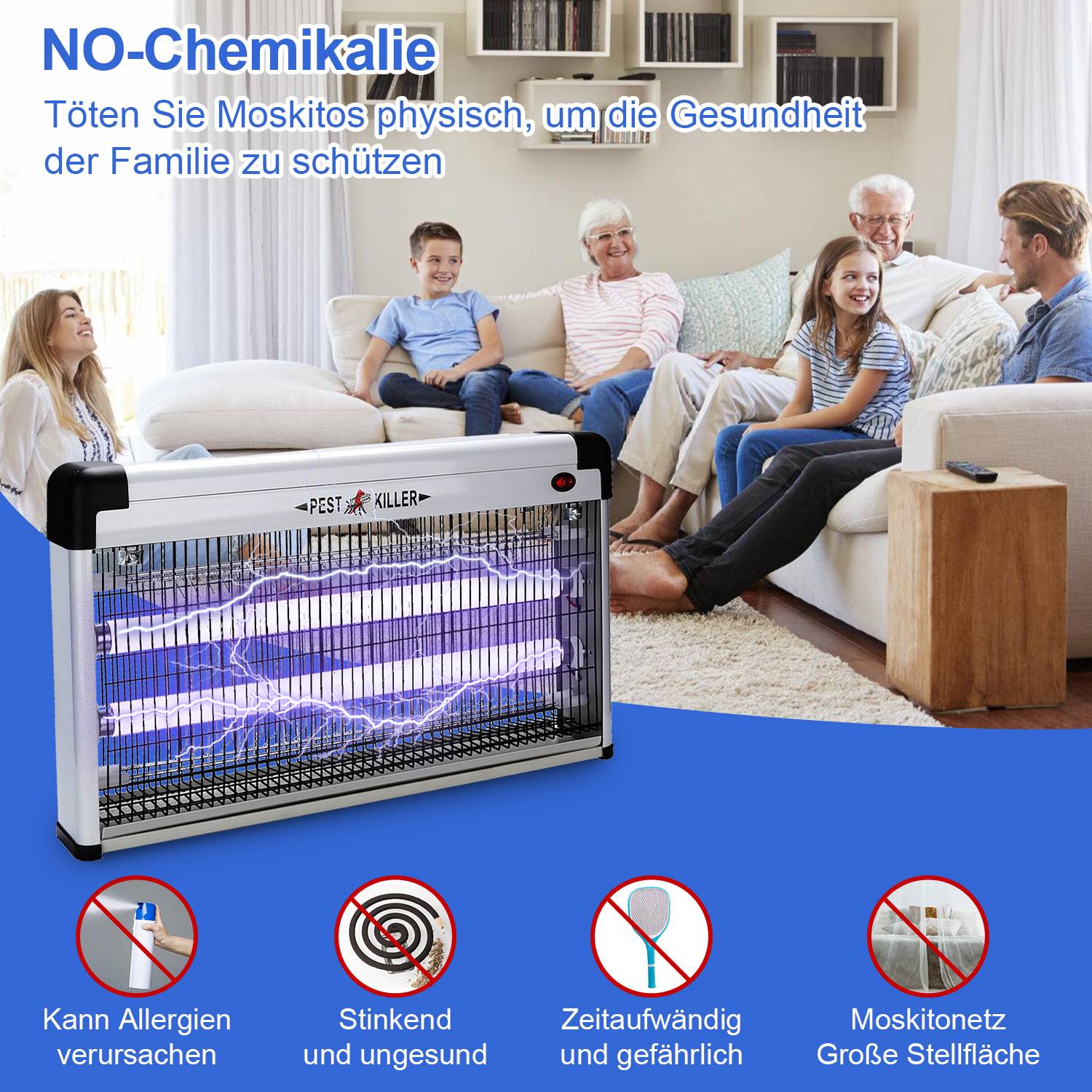 30W Elektrischer Insektenvernichter LED UV-Licht Mückenlampe Insektenfalle Insektenlampe Mückenvernichter Fliegenfalle Moskito Mückenfalle