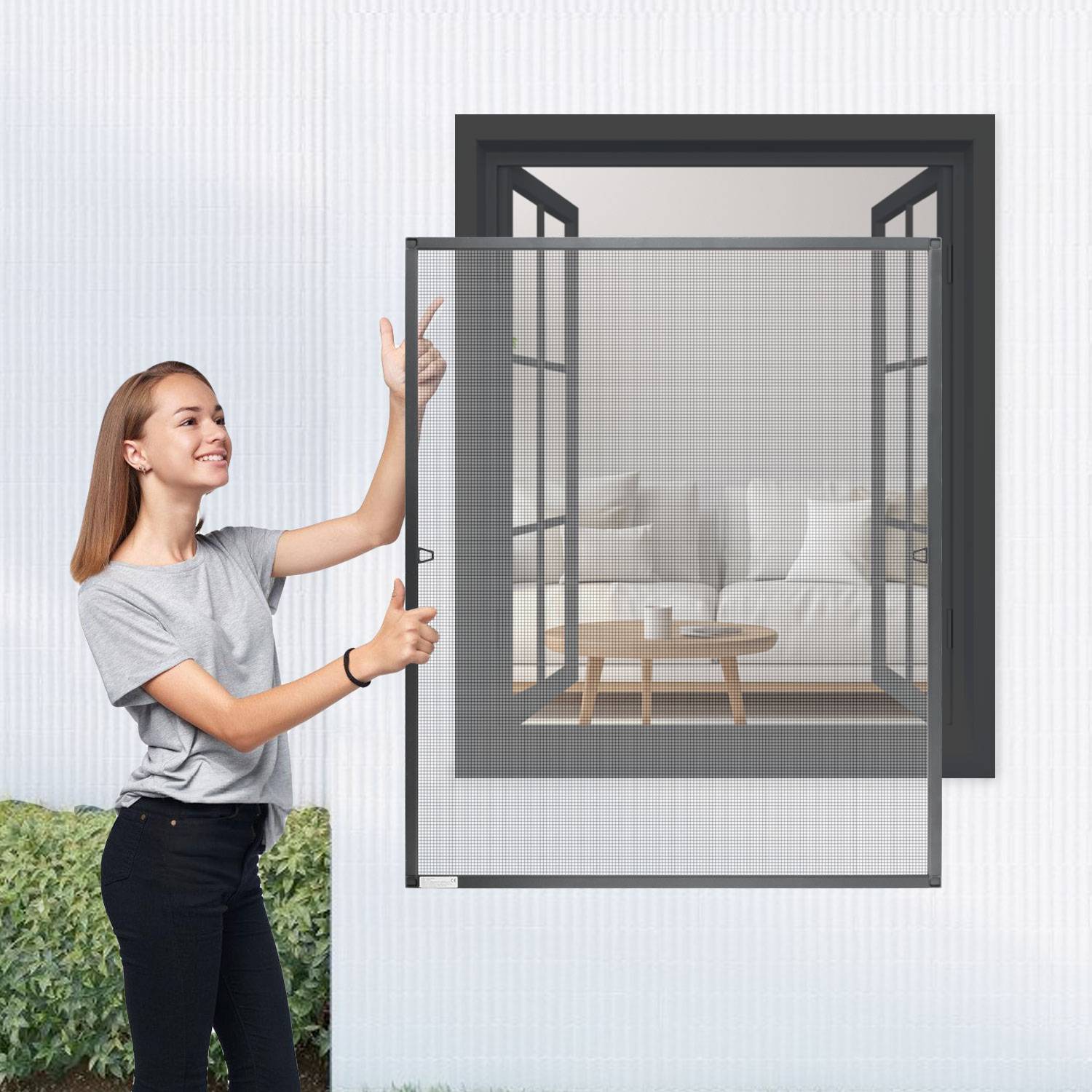 Fliegengitter Insektenschutz Fenster Mückenschutz mit Alu-Rahmen Bausatz Mückengitter Fliegenschutz Gaze 80x100cm Anthrazit