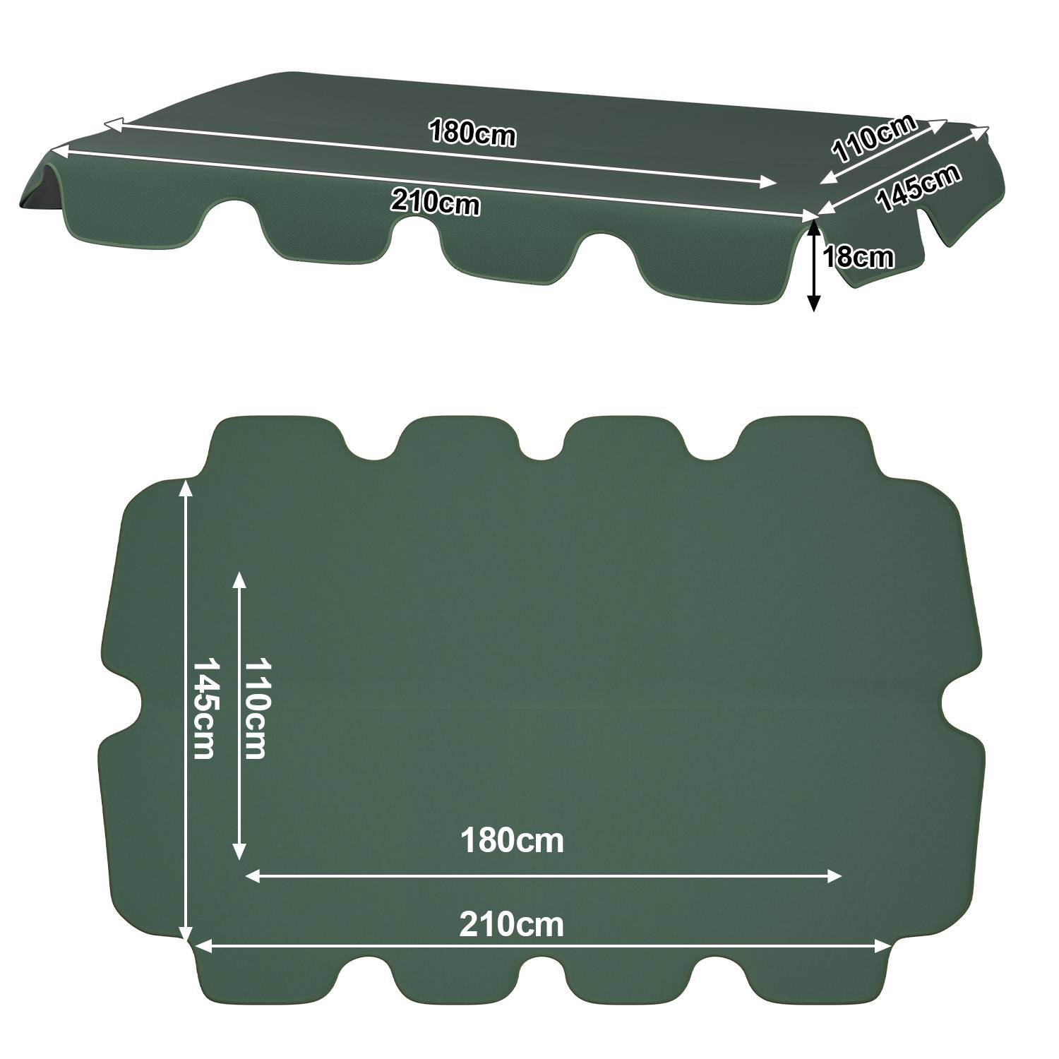 Sonnendach Ersatzdach Universal Hollywoodschaukel 3 Sitzer Ersatz Bezug Sonnendach Schaukel Dach Plane Grün 210x145cm