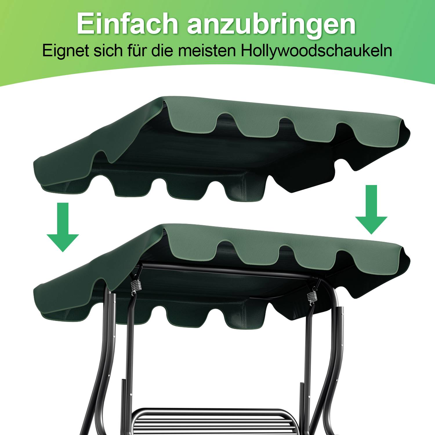 Sonnendach Ersatzdach Universal Hollywoodschaukel 3 Sitzer Ersatz Bezug Sonnendach Schaukel Dach Plane Grün 210x145cm