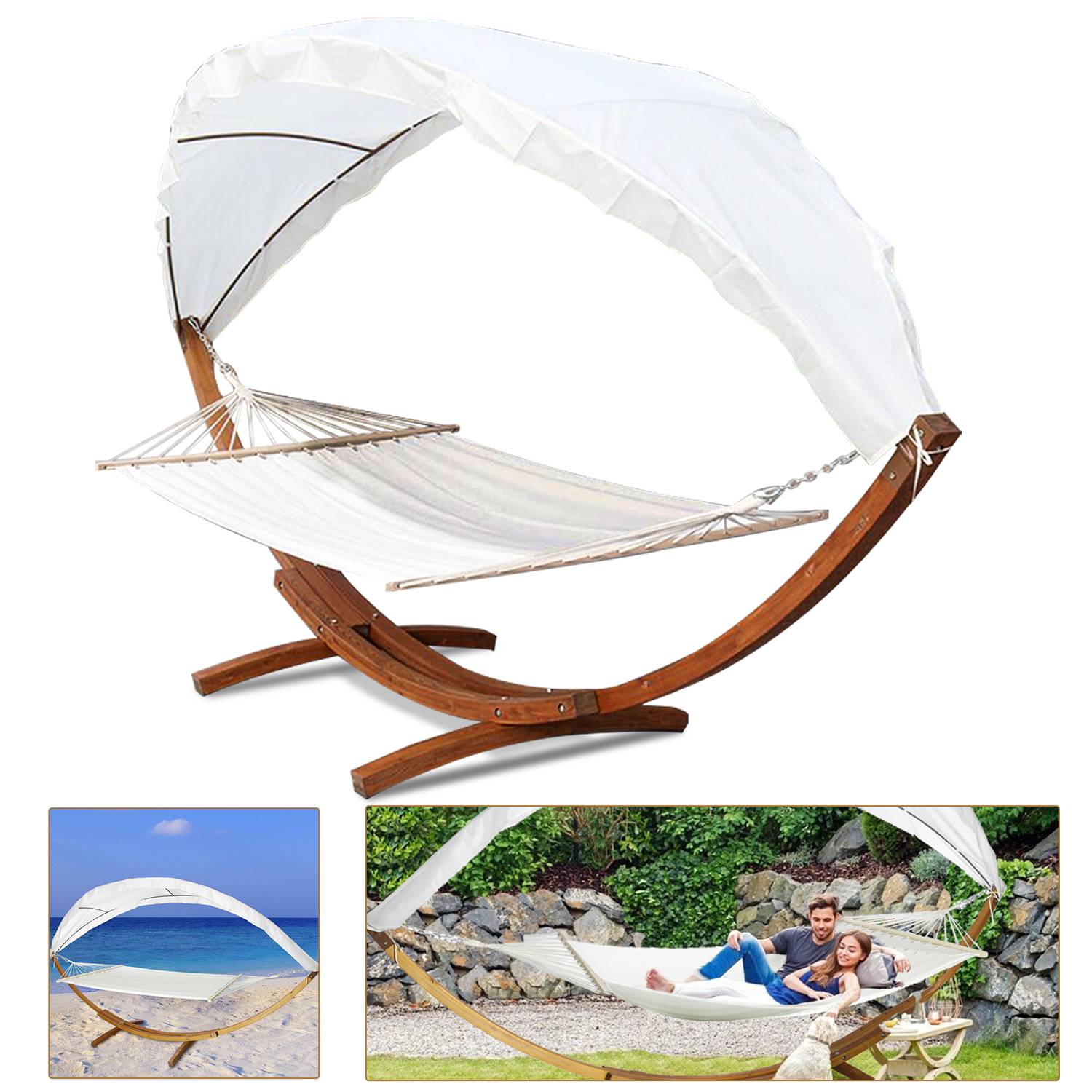 Hängematte mit Gestell Outdoor Hängeliege Camping Holz Doppel Sonnenliege