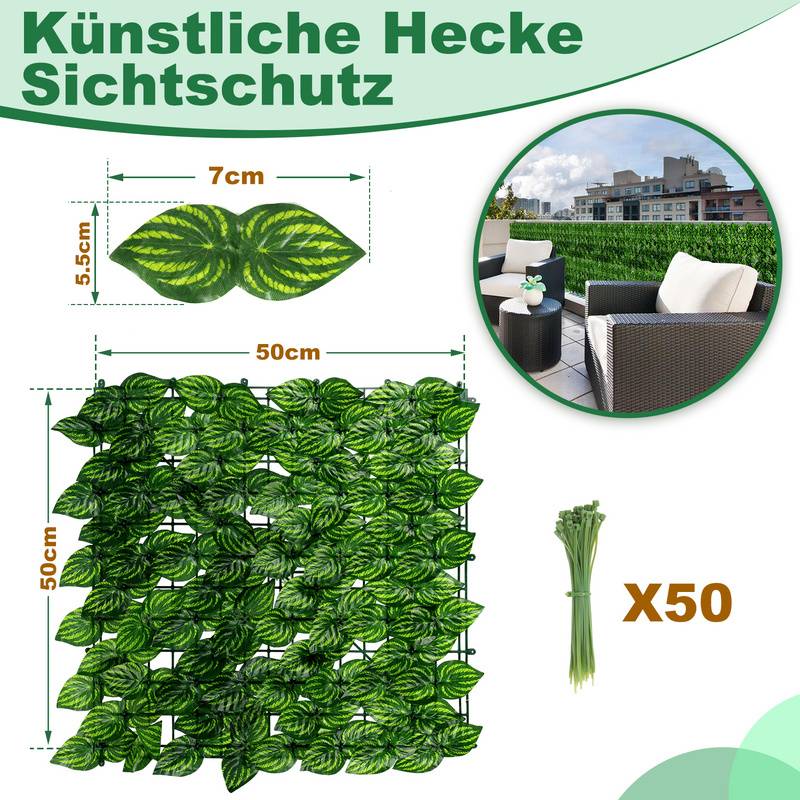 Sichtschutzhecke Windschutz 1*3M Efeu Sichtschutz Balkonverkleidung Blätterzaun,Wassermelonenblätter