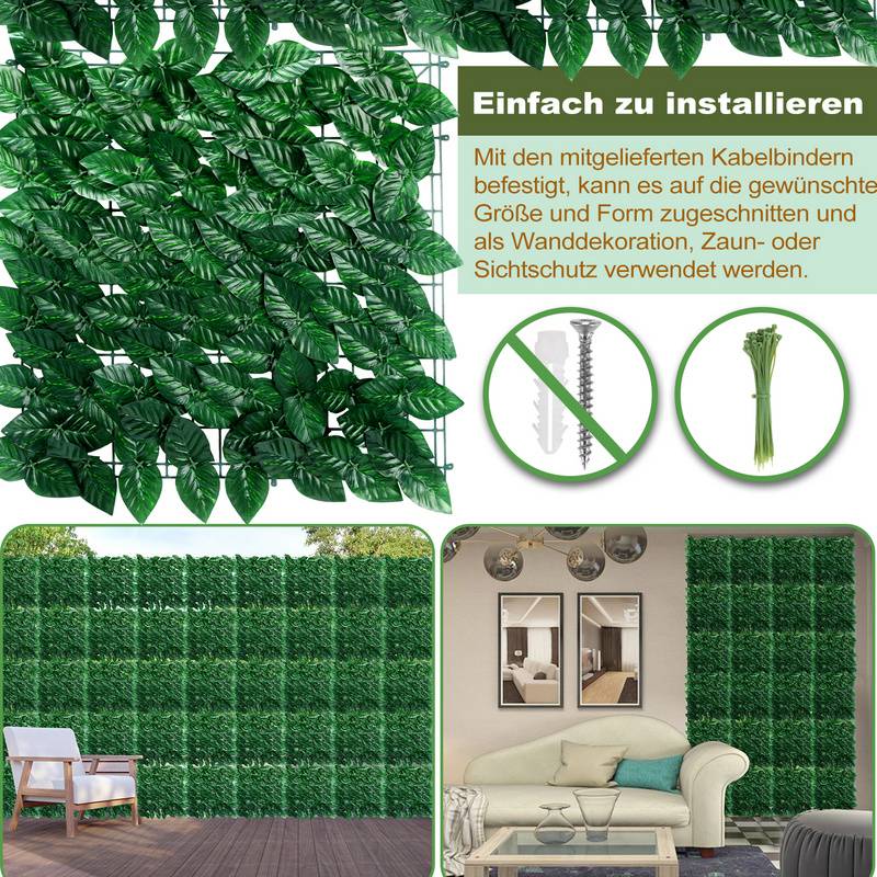 Sichtschutzhecke Windschutz 1*3M Efeu Sichtschutz Balkonverkleidung Blätterzaun,Vanille