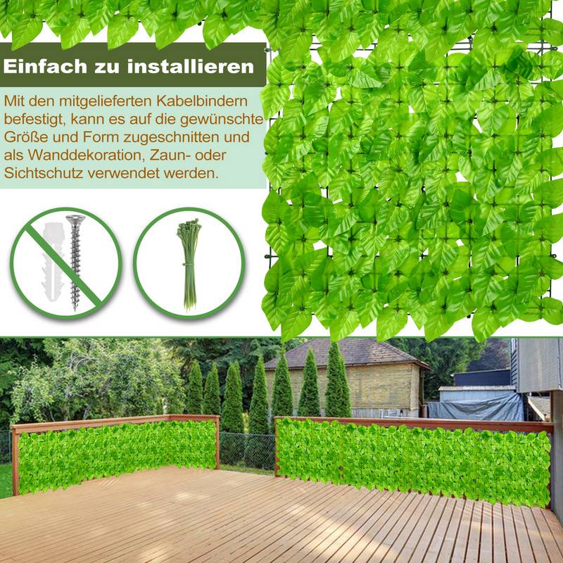 Sichtschutzhecke Windschutz 1*3M Efeu Sichtschutz Balkonverkleidung Blätterzaun,grün