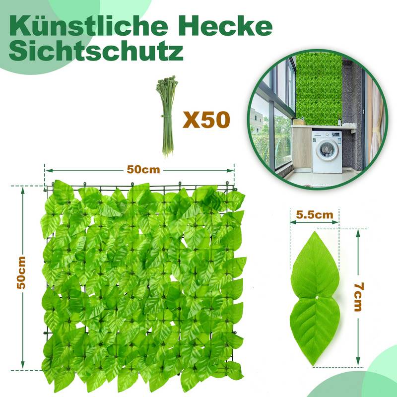 Sichtschutzhecke Windschutz 1*3M Efeu Sichtschutz Balkonverkleidung Blätterzaun,grün