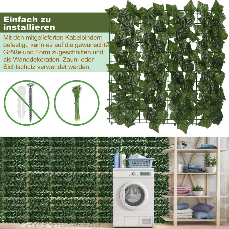 Sichtschutzhecke Windschutz 1*3M Efeu Sichtschutz Balkonverkleidung Blätterzaun,Dunkelgrün