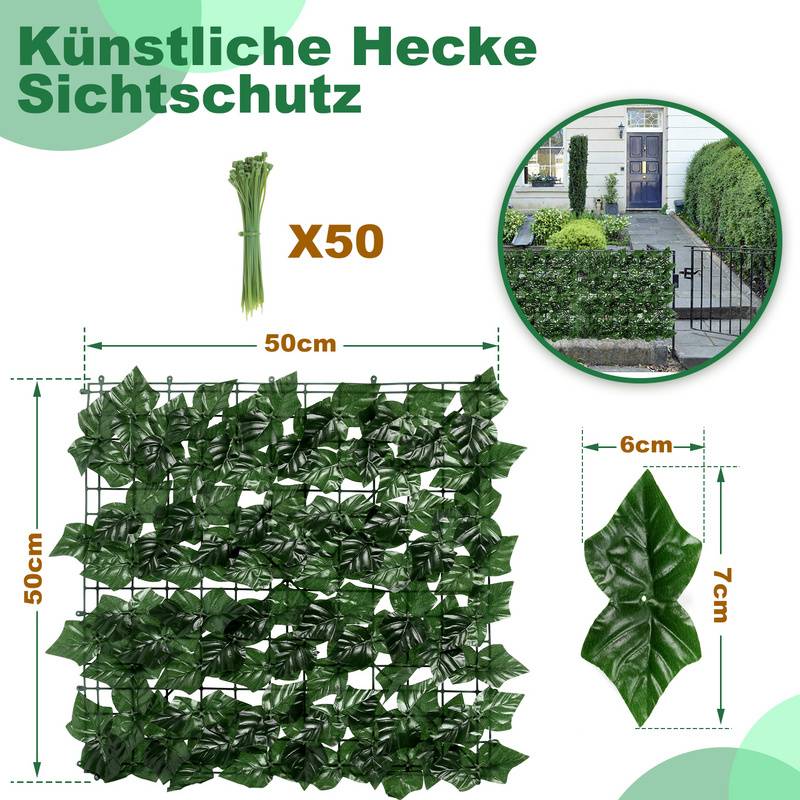 Sichtschutzhecke Windschutz 1*3M Efeu Sichtschutz Balkonverkleidung Blätterzaun,Dunkelgrün