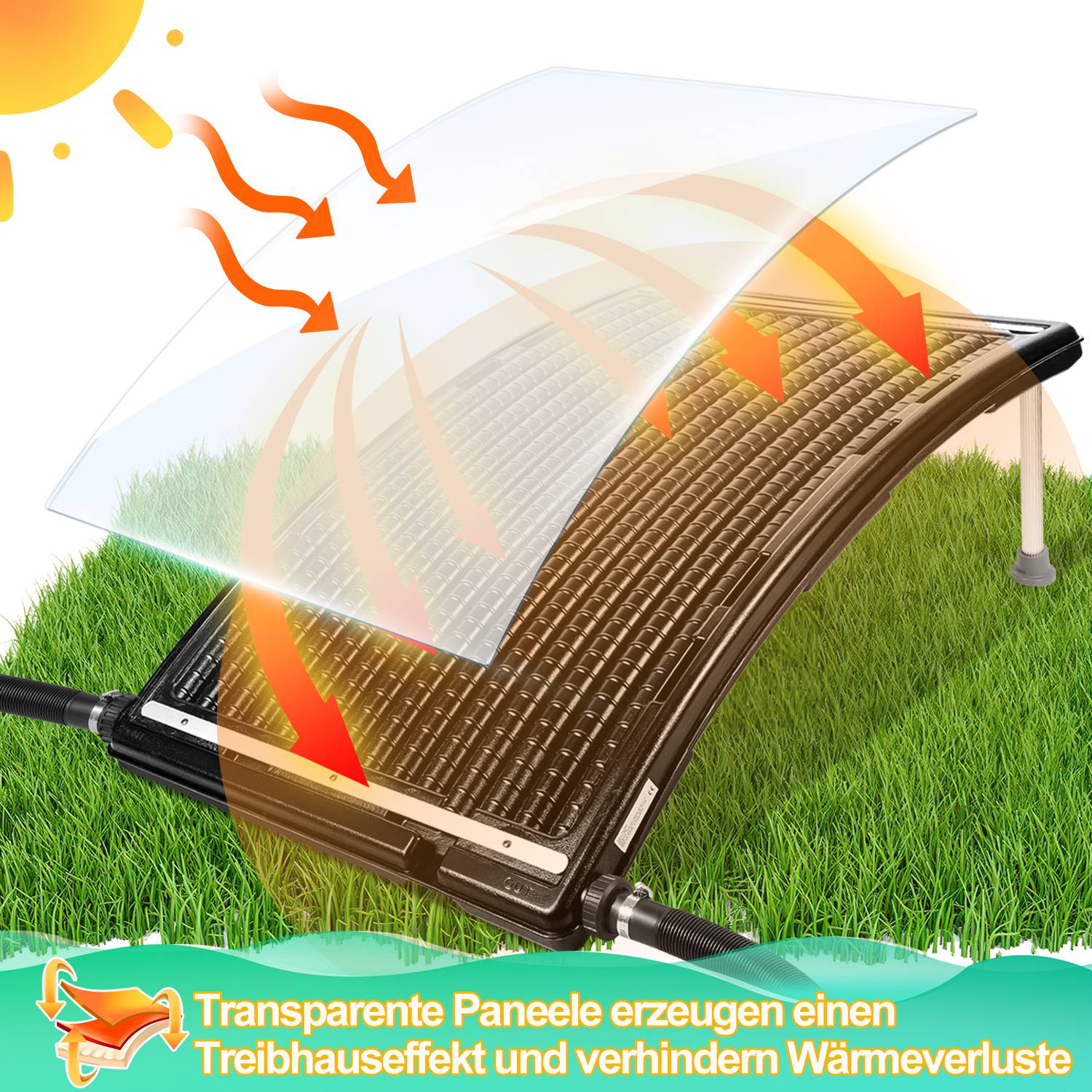 2X Set Solar Poolheizung – Gebogene Solar-Heizung für Pools, 15 L, Ø38 mm, Poolzubehör