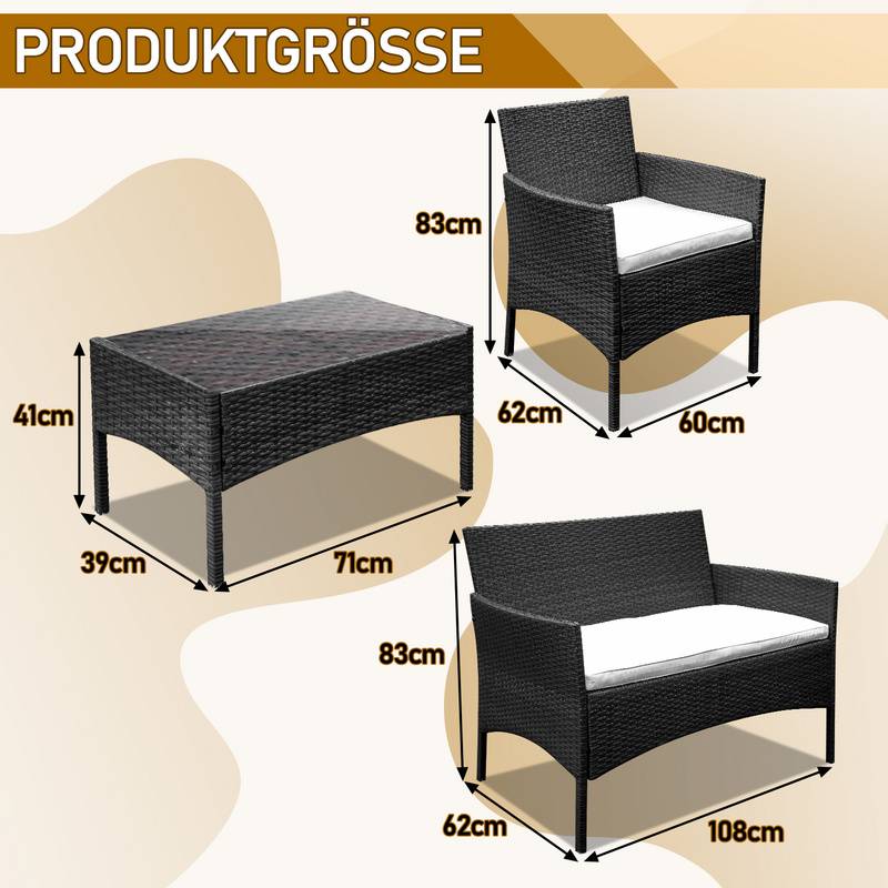 4tlg Lounge Set Balkon Möbel Gartengruppe Sitzgarnitur Sitzgruppe Polyrattan Schwarz/Braun