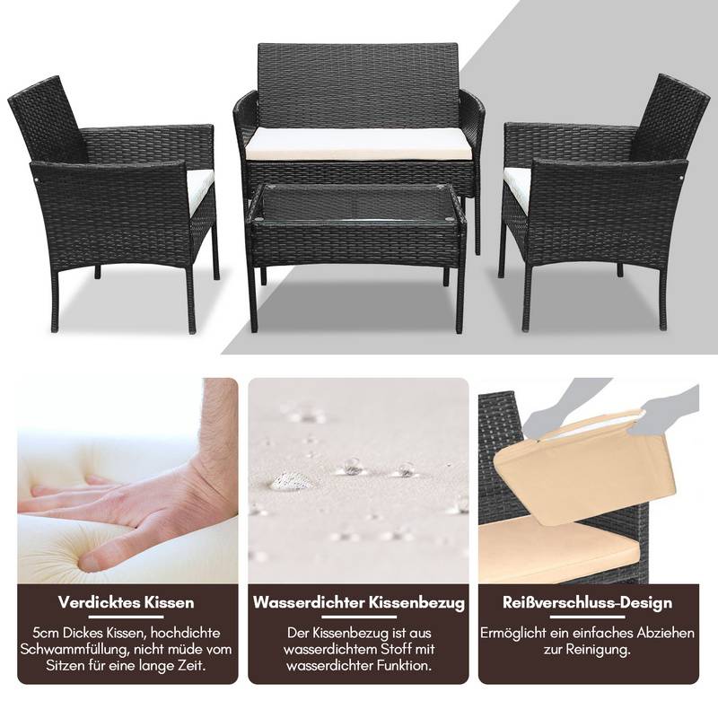 4tlg Lounge Set Balkon Möbel Gartengruppe Sitzgarnitur Sitzgruppe Polyrattan Schwarz/Braun