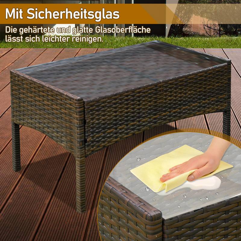 Polyrattan Gartenmöbel-Set - Tisch, Sofa & 2 Stühle - Braun