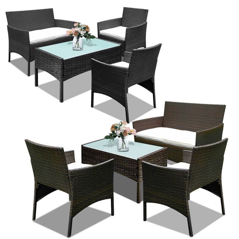 4tlg Lounge Set Balkon Möbel Gartengruppe Sitzgarnitur Sitzgruppe Polyrattan Schwarz/Braun