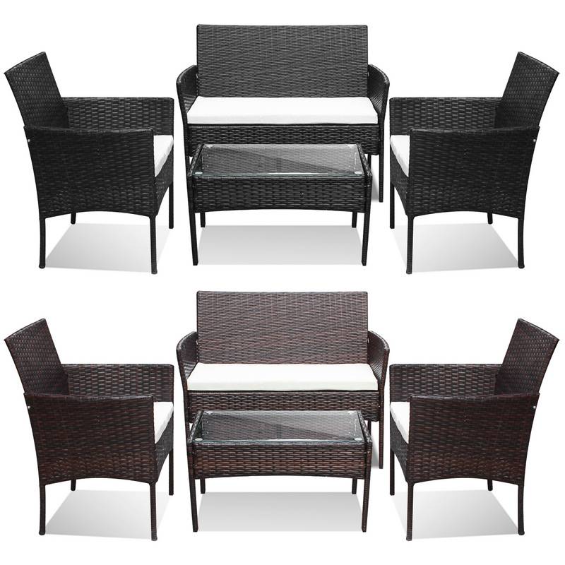 4tlg Lounge Set Balkon Möbel Gartengruppe Sitzgarnitur Sitzgruppe Polyrattan Schwarz/Braun