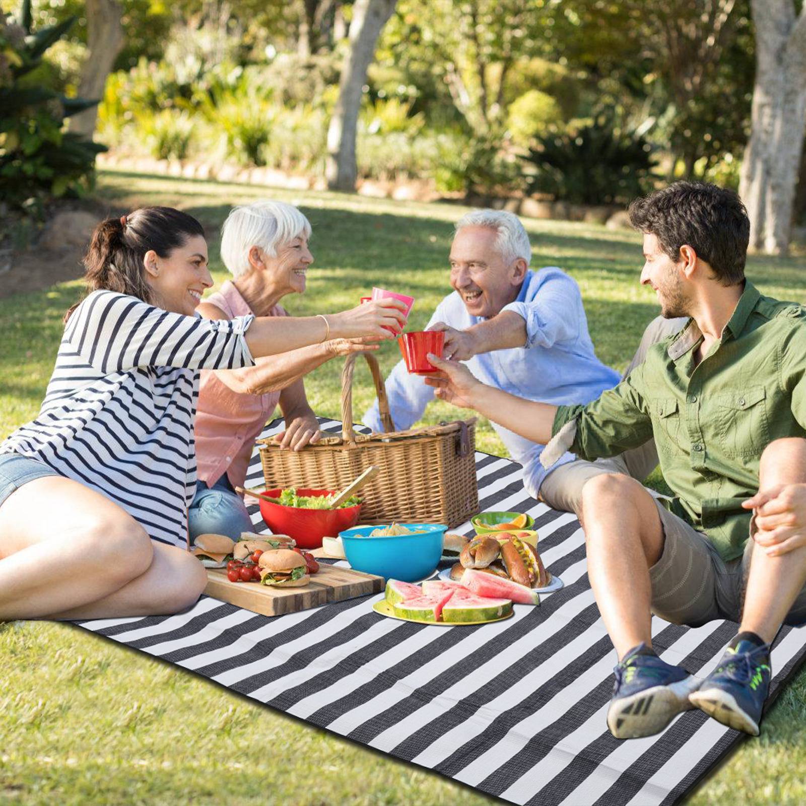 Picknickdecke Campingdecke 200x200cm Wasserdicht Faltbar Blau-weiß Garten Stranddecke
