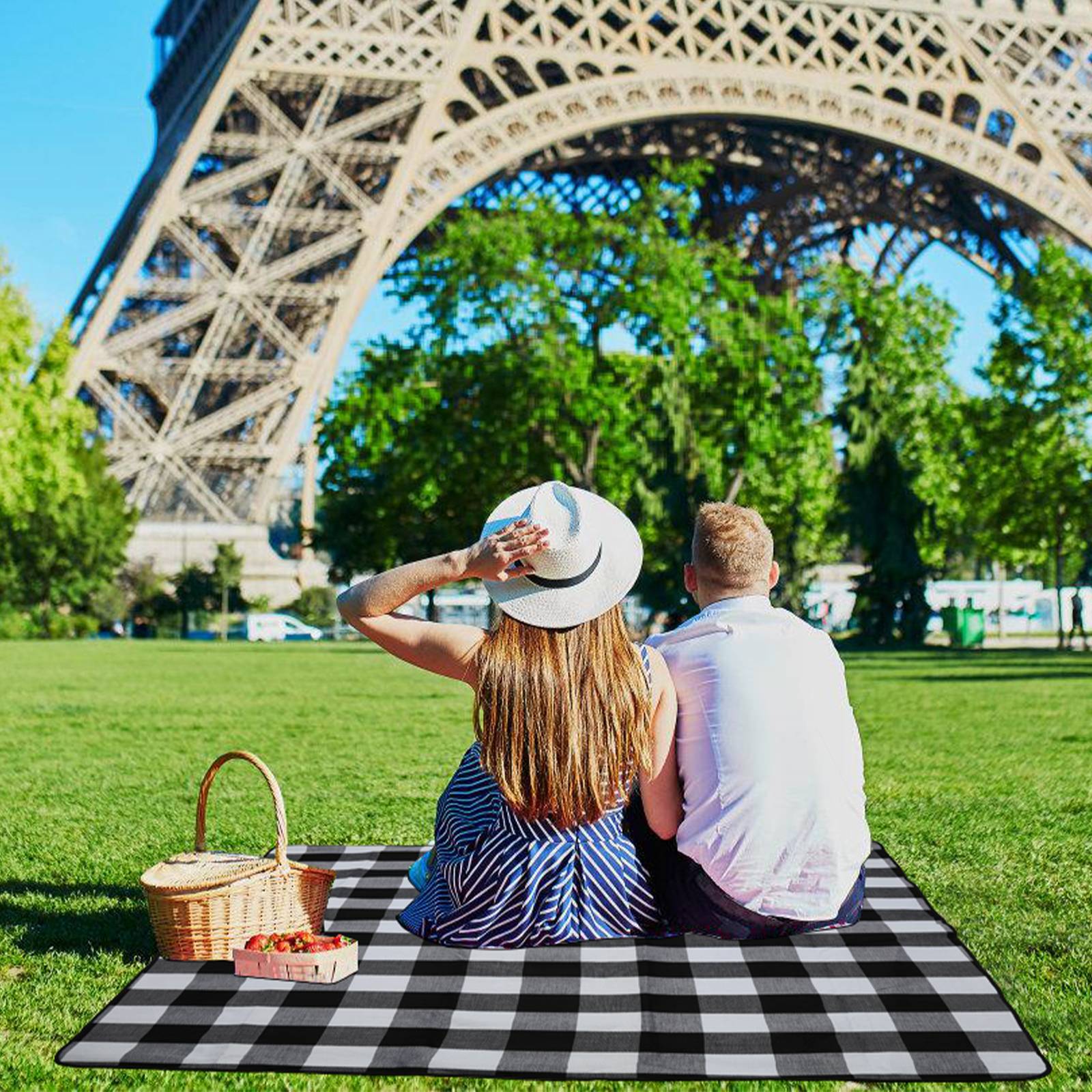 Picknickdecke Campingdecke 200x200cm Wasserdicht Faltbar Schwarz-weiß Garten Stranddecke