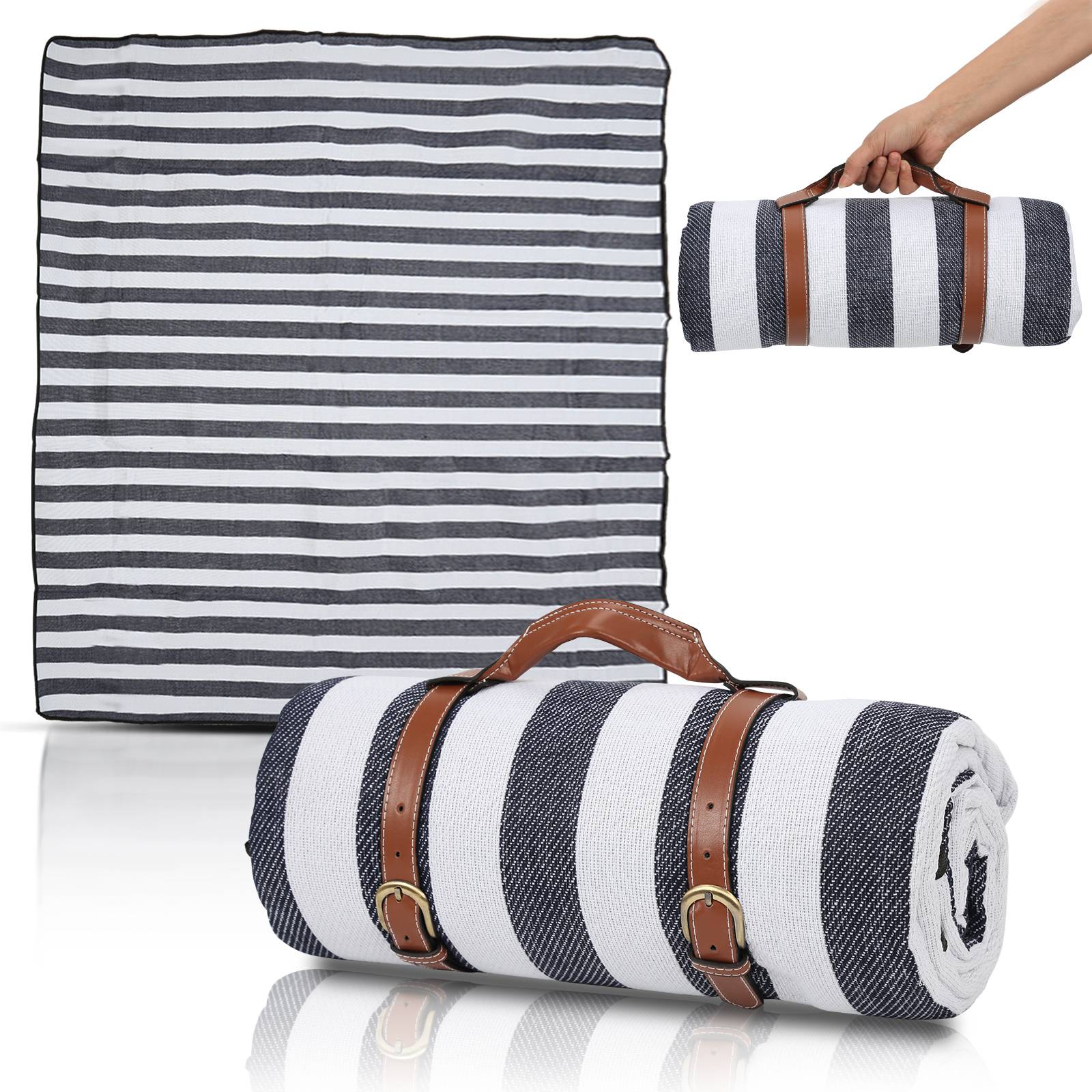 Picknickdecke Campingdecke Wasserdicht Faltbar 200x200cm Garten Stranddecke Blau-weiß