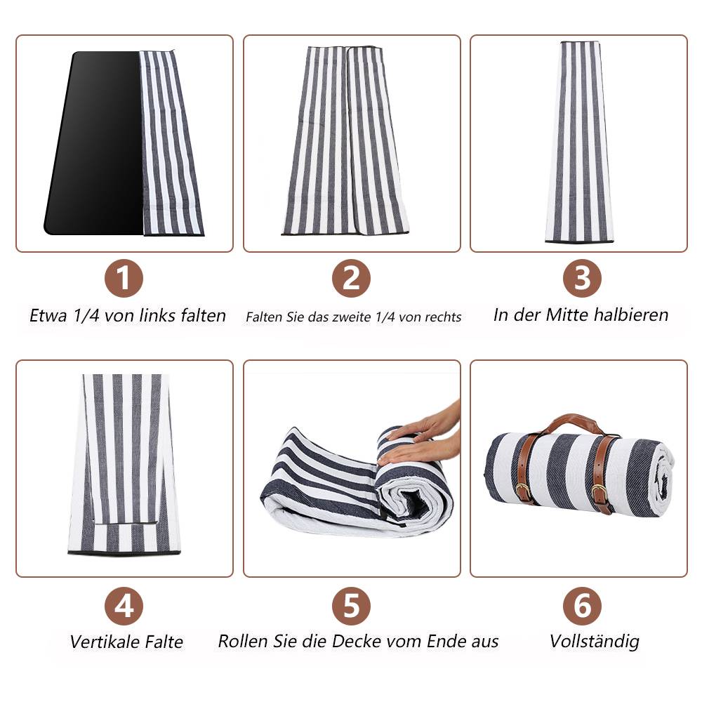 Picknickdecke Campingdecke Wasserdicht Faltbar 200x200cm Garten Stranddecke Blau-weiß