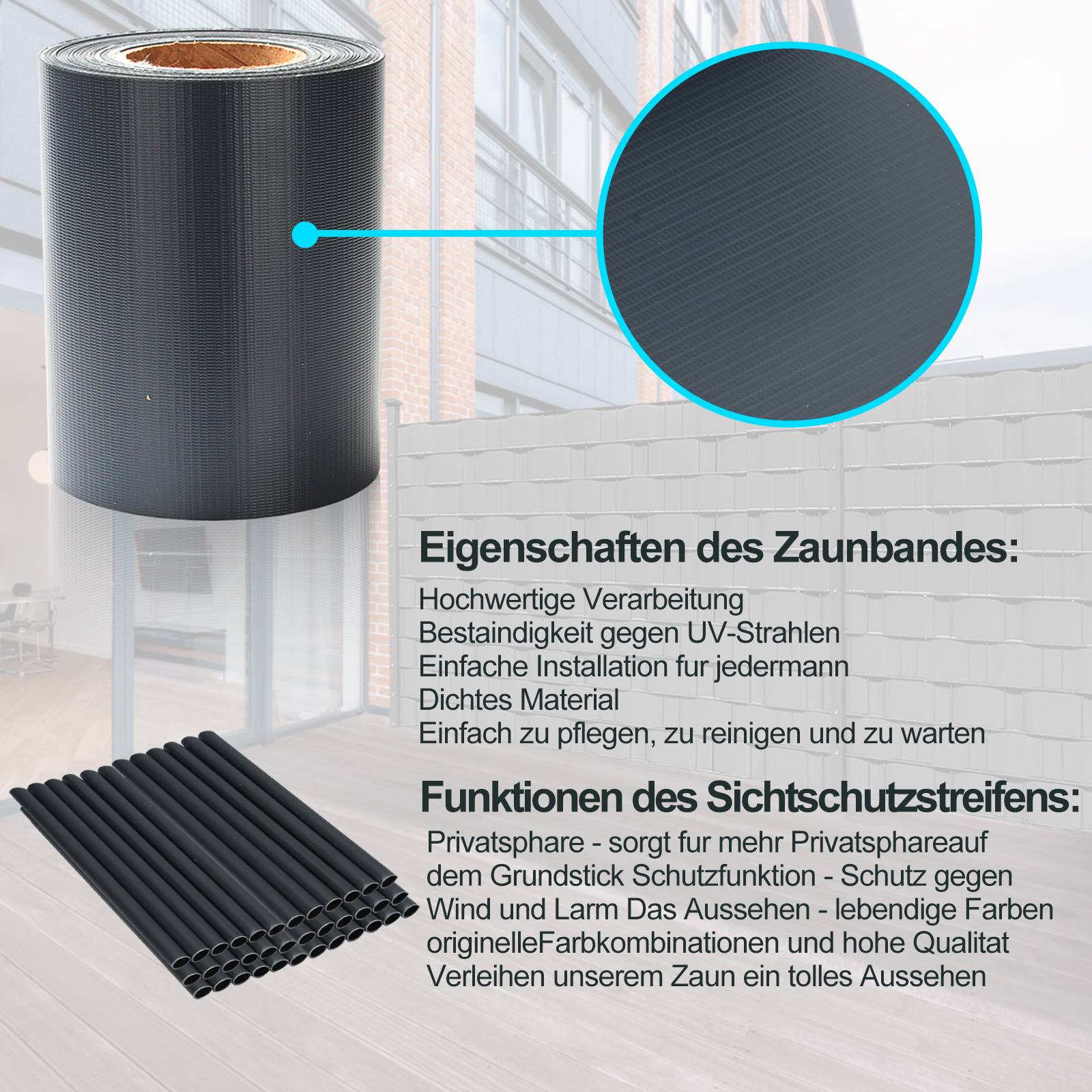 Sichtschutzstreifen PVC Sichtschutzstreifen Windschutzstreifen Doppelstabmatten 35mx4 Grau