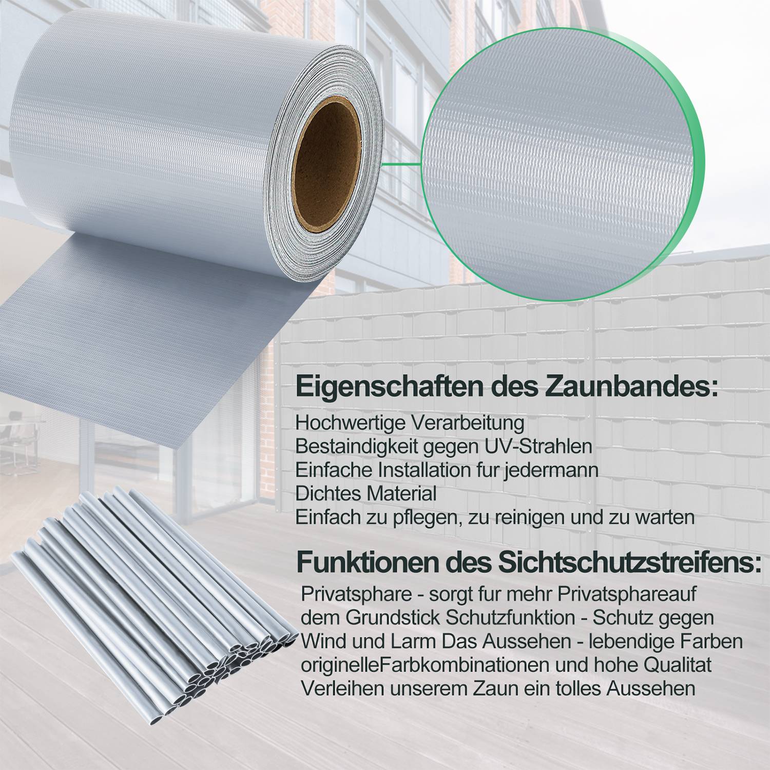 Sichtschutzstreifen PVC Windschutzstreifen Doppelstabmatten 200m Hellgrau