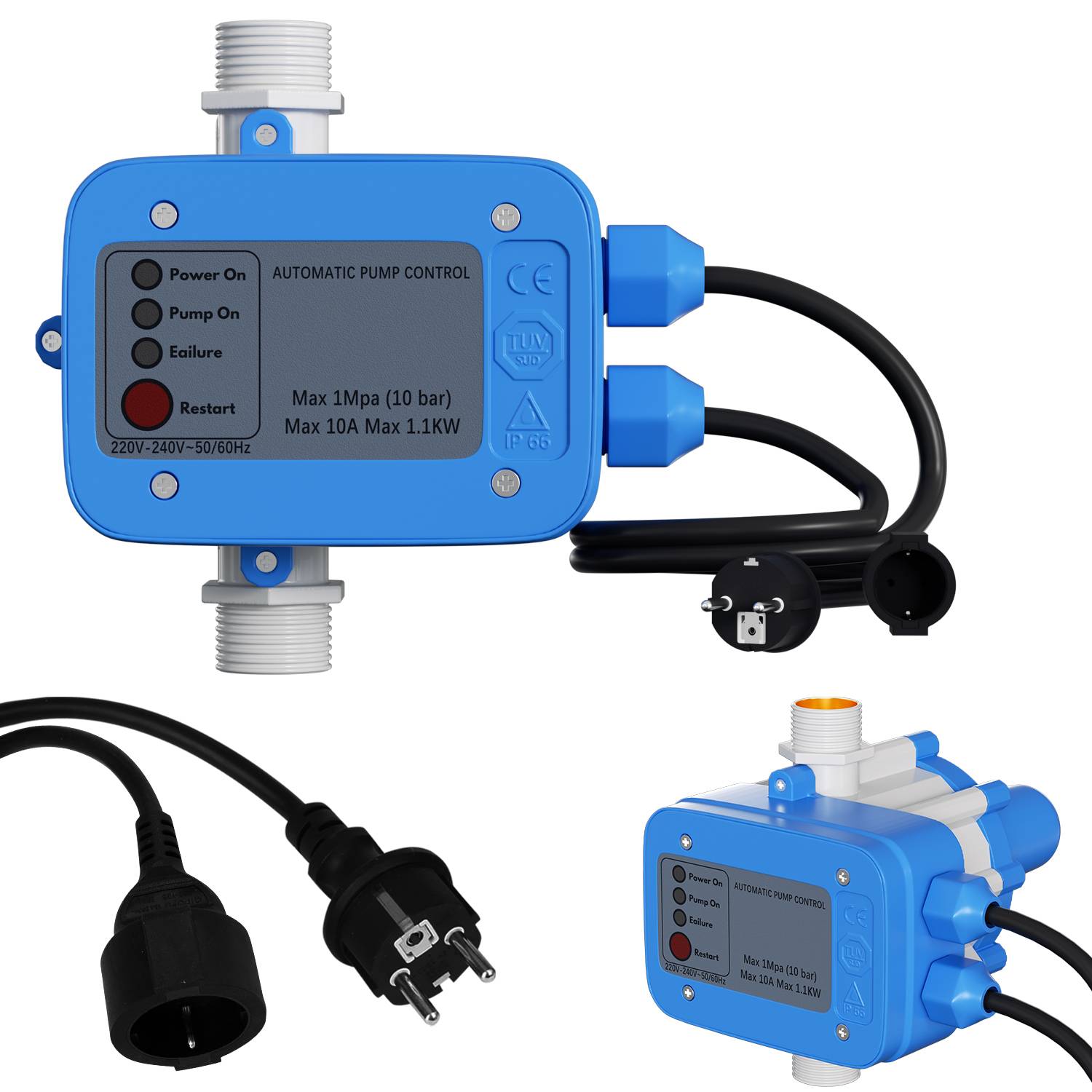 Pumpensteuerung Druckregler Presscontrol Watertech Druckwächter bis 1.1kw Blau mit kabel