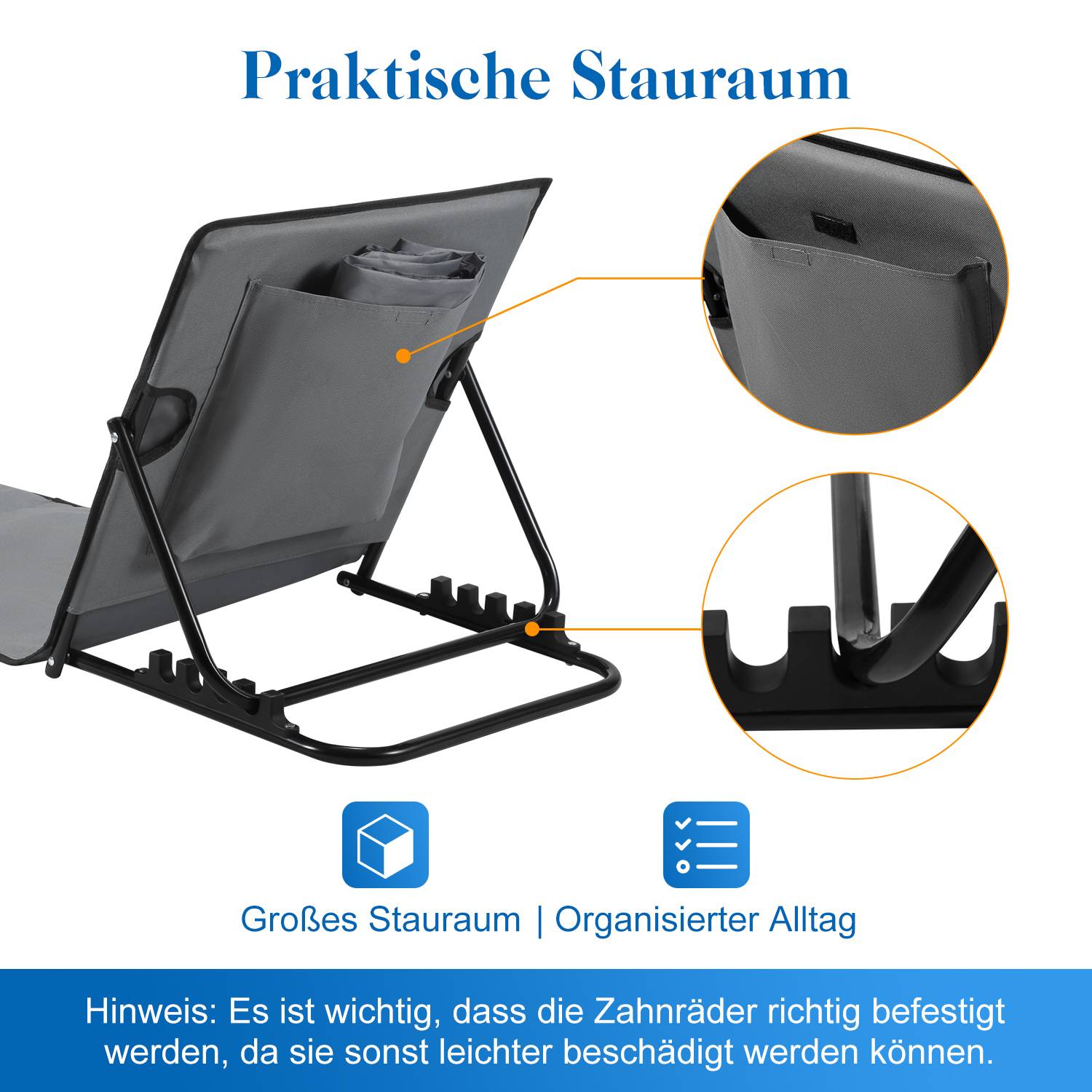 Strandmatte mit Tragegurt mit Kopflehne Kopstütze Verstellbarer Rückenlehne 600D Polyester Grau 2 Stucke 158cm x 55cm