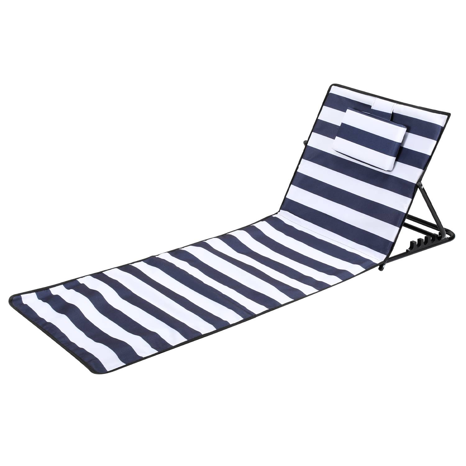 Strandmatte mit Tragegurt mit Kopflehne Kopstütze Verstellbarer Rückenlehne 600D Polyester Blau und weiB 1 Stucke 158cm x 55cm