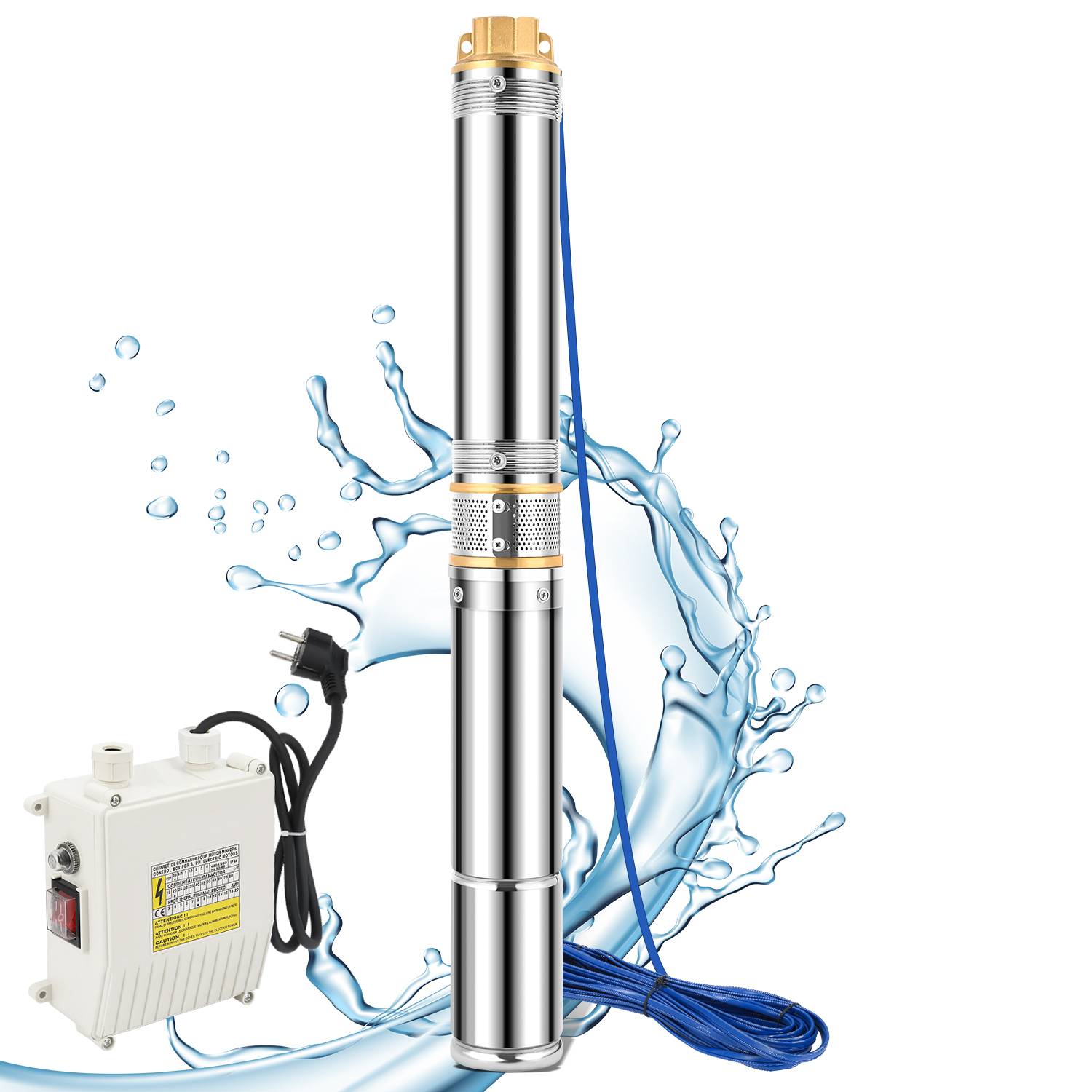 Tiefbrunnenpumpe 1100W Brunnenpumpe 4000L/h Passend 4.7 inch Edelstahl 20m Kabel