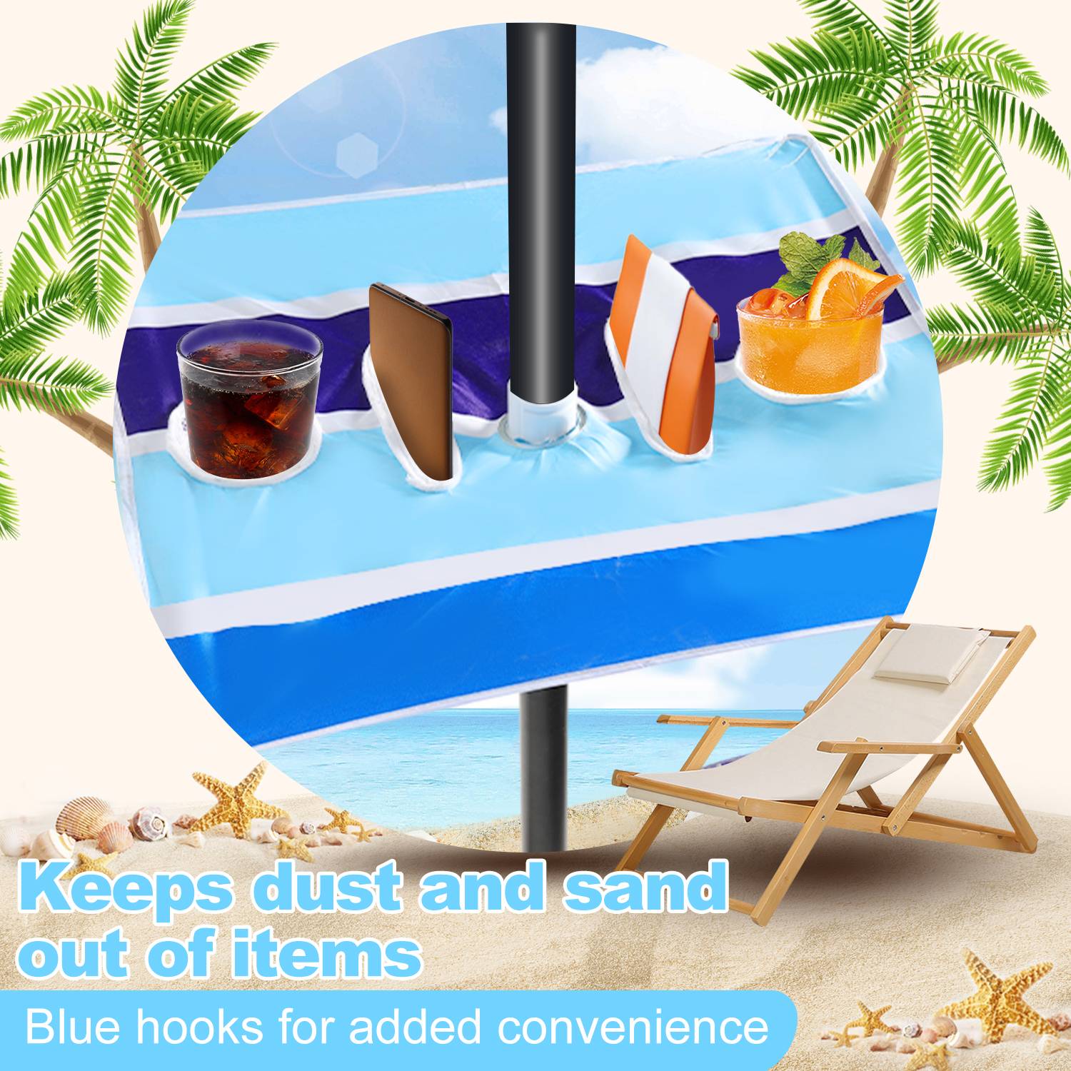 Gestreifter Sonnenschirm Sonnenschutz UV-Schutz UPF 50+ 210cm aus Stahl mit Kippfunktion höhenverstellbar Strandschirm Balkonschirm Gartenschirm