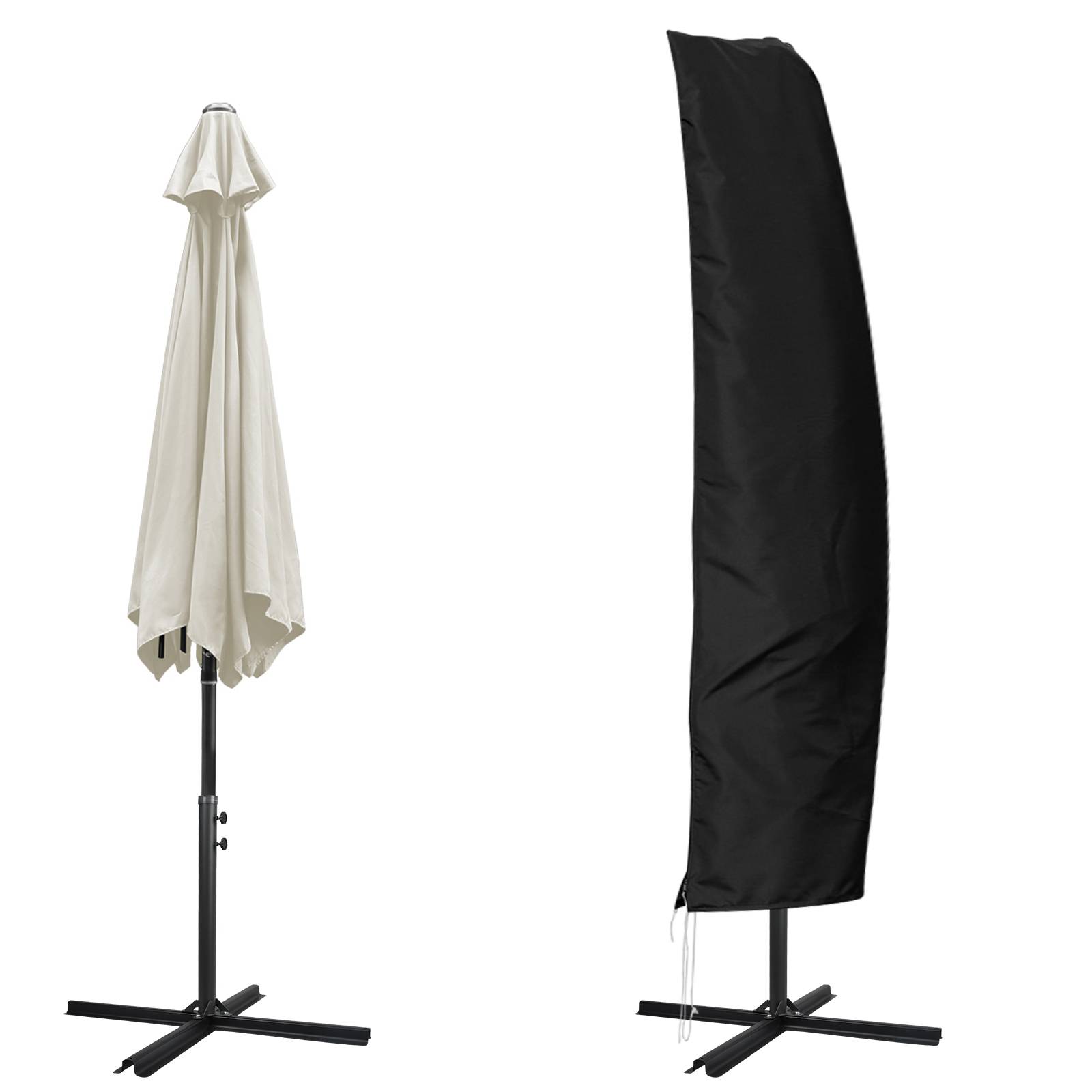 Sonnenschirm Schutzhülle mit Stab Winterfest für 2-4M Gartenschirm Größe 265cm Ampelschirm Abdeckung Abdeckhaube Hülle Plane Schirmhülle Schwarz