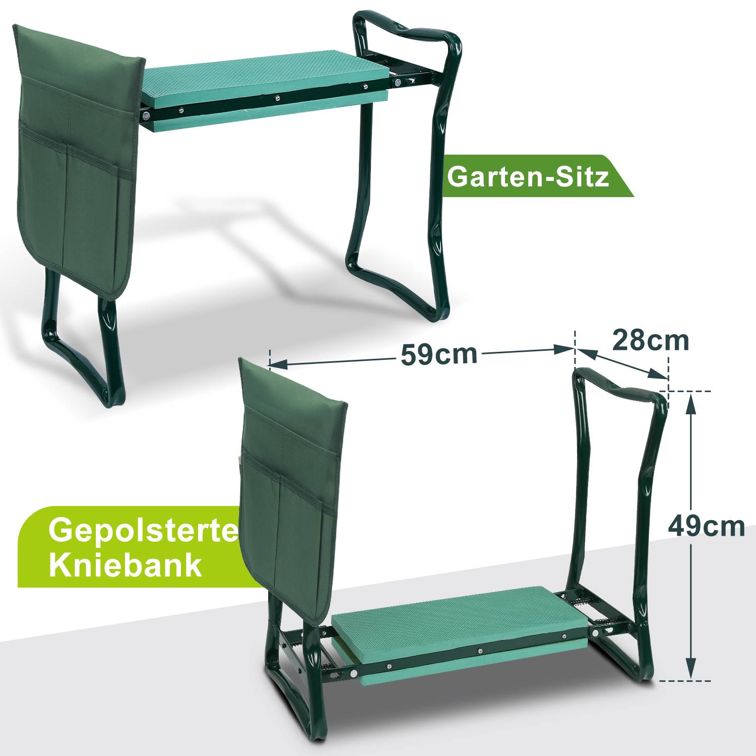 Kniebank für Gartenarbeit, Kniekissen Garten, klappbar Gartenhocker bis 150 kg, 2 in 1 Eva-Schaumkissen