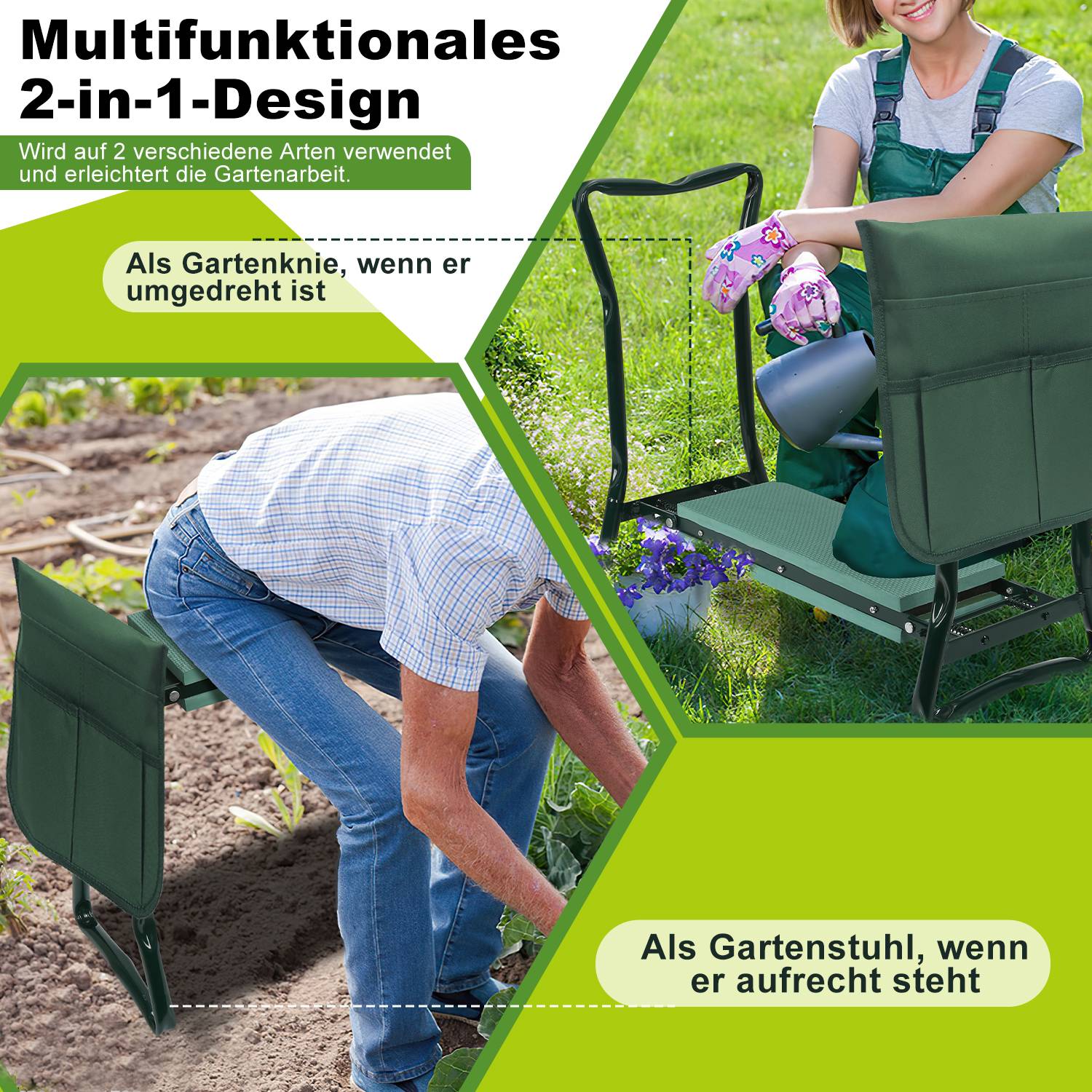 Kniebank für Gartenarbeit, Kniekissen Garten, klappbar Gartenhocker bis 150 kg, 2 in 1 Eva-Schaumkissen