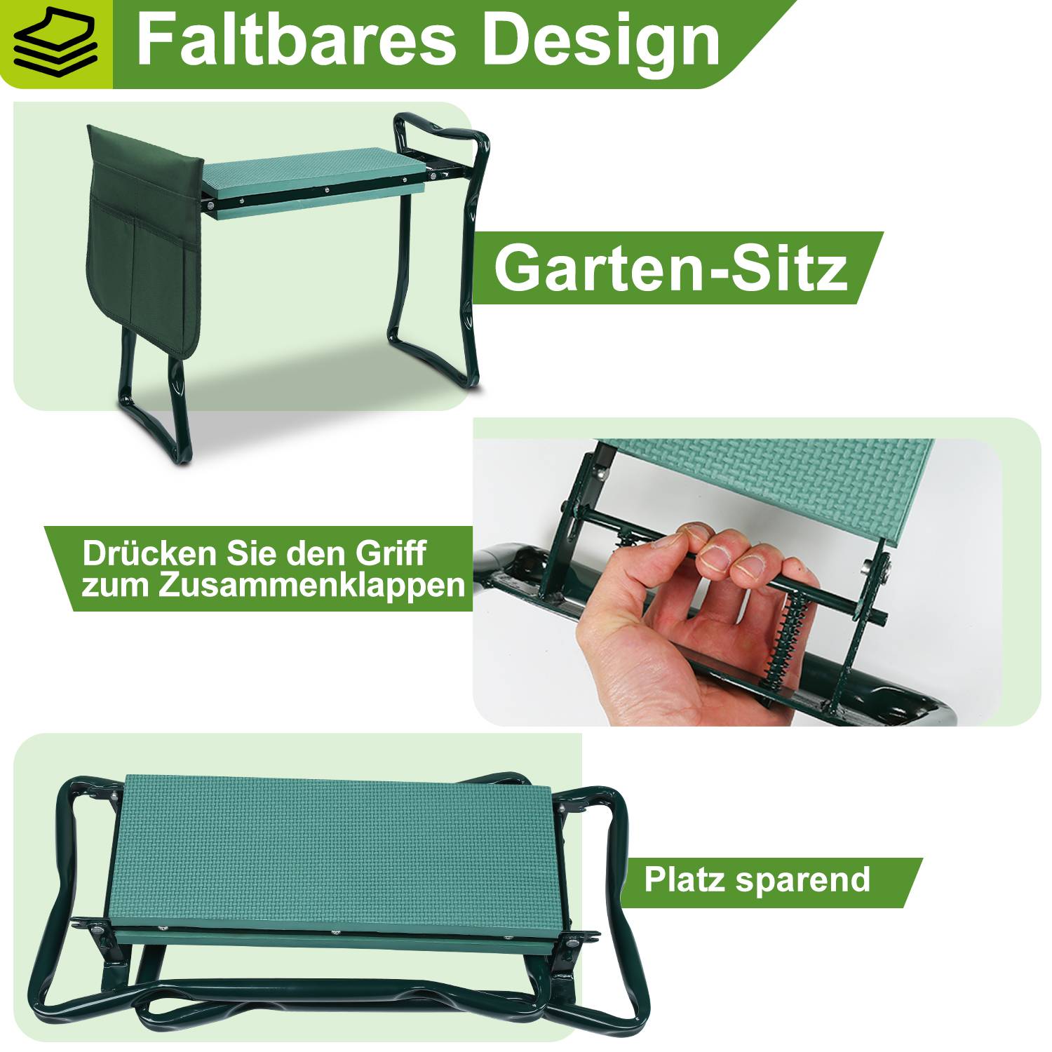 Kniebank für Gartenarbeit, Kniekissen Garten, klappbar Gartenhocker bis 150 kg, 2 in 1 Eva-Schaumkissen