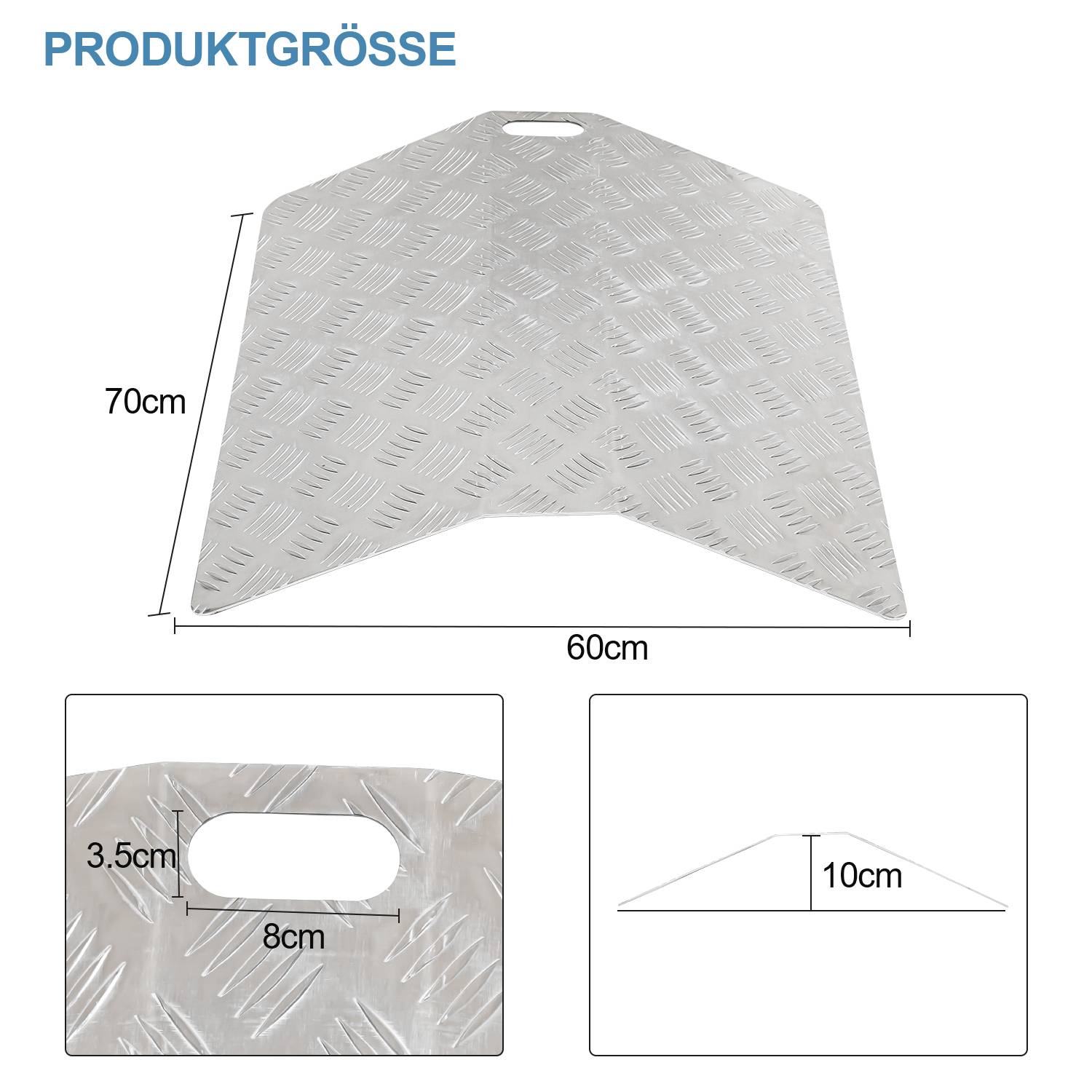Türschwellenrampe aus Aluminium 60 cm Länge, Rollstuhlrampe Schwellenbrücke Tragbare, Brückenrampe Tragfähigkeit 270 kg mit Griffe
