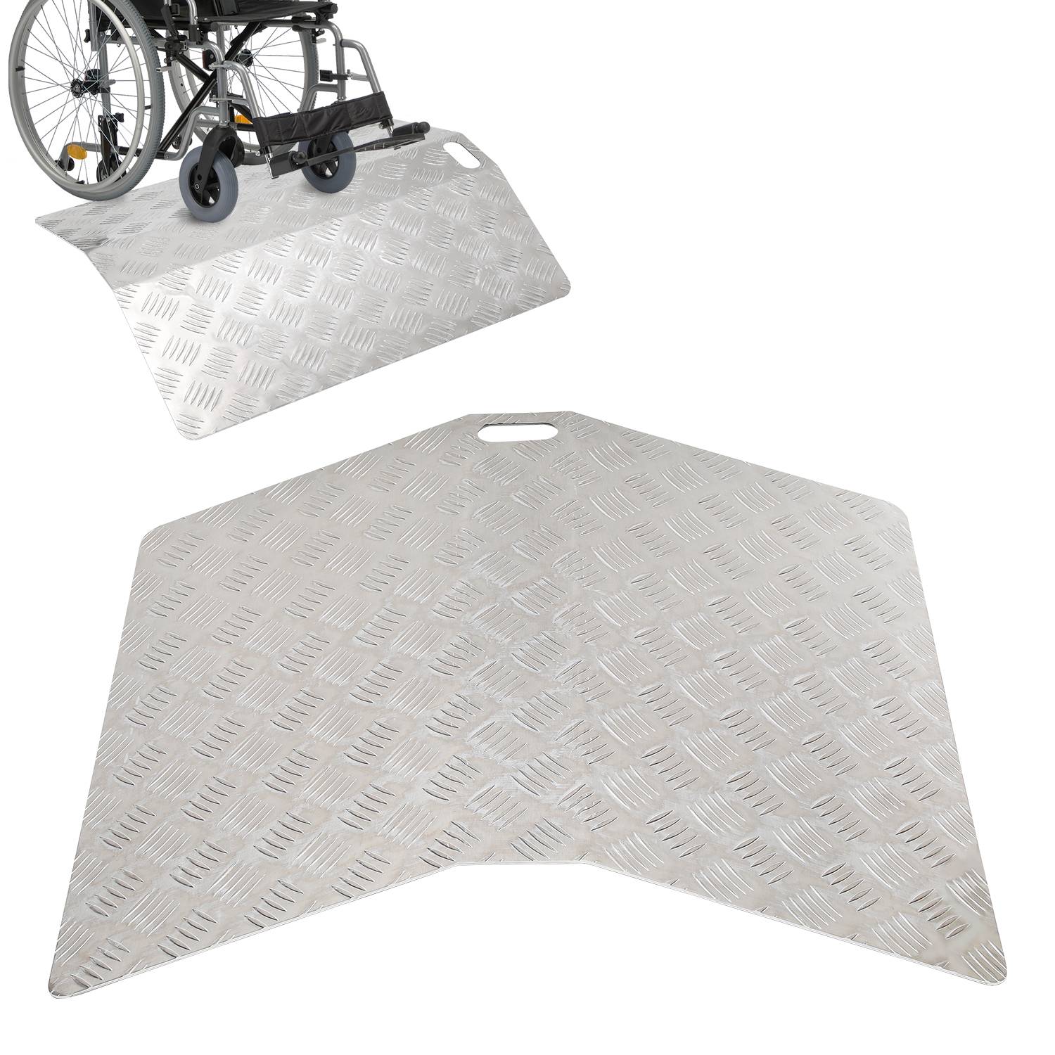 Türschwellenrampe aus Aluminium 80 cm Länge, Rollstuhlrampe Schwellenbrücke Tragbare, Brückenrampe Tragfähigkeit 270 kg mit Griffe