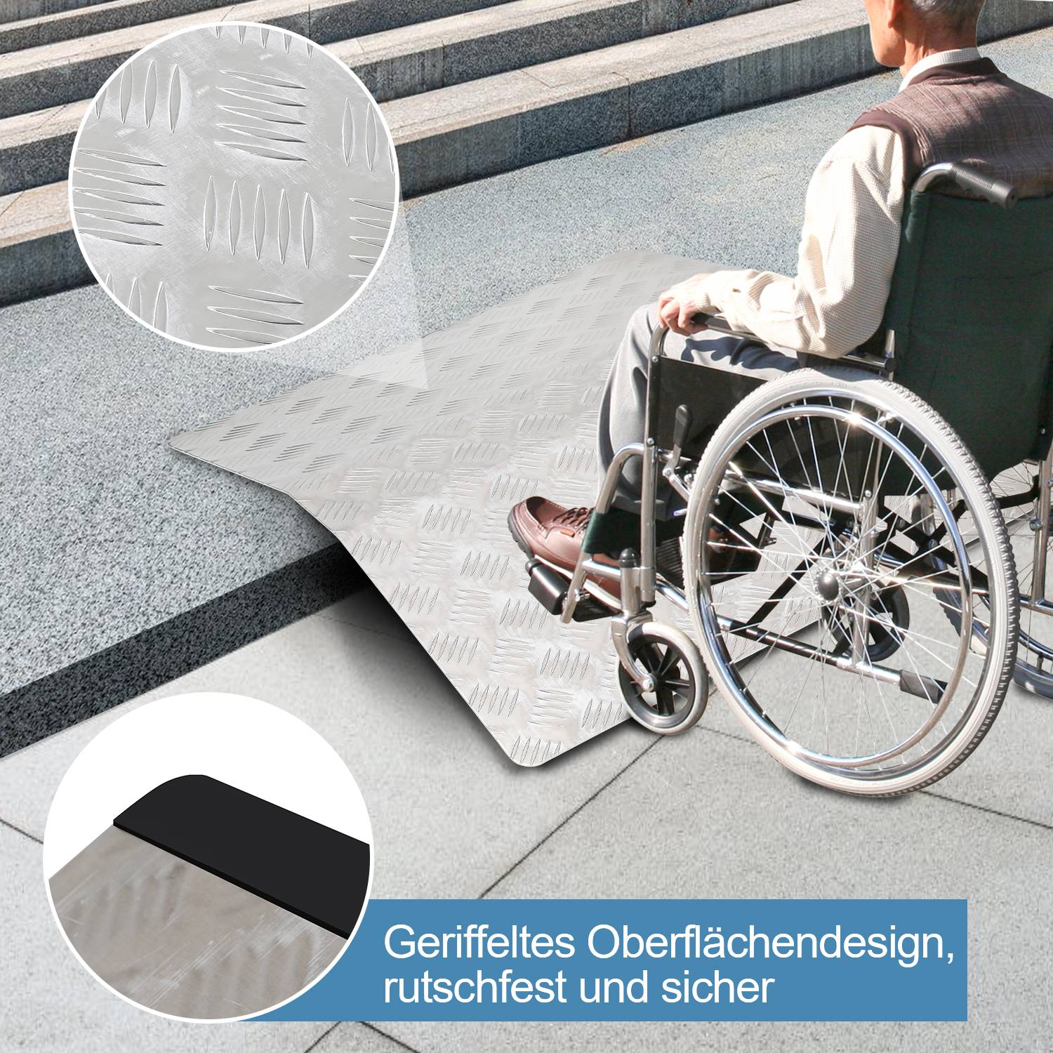 Türschwellenrampe aus Aluminium 80 cm Länge, Rollstuhlrampe Schwellenbrücke Tragbare, Brückenrampe Tragfähigkeit 270 kg mit Griffe