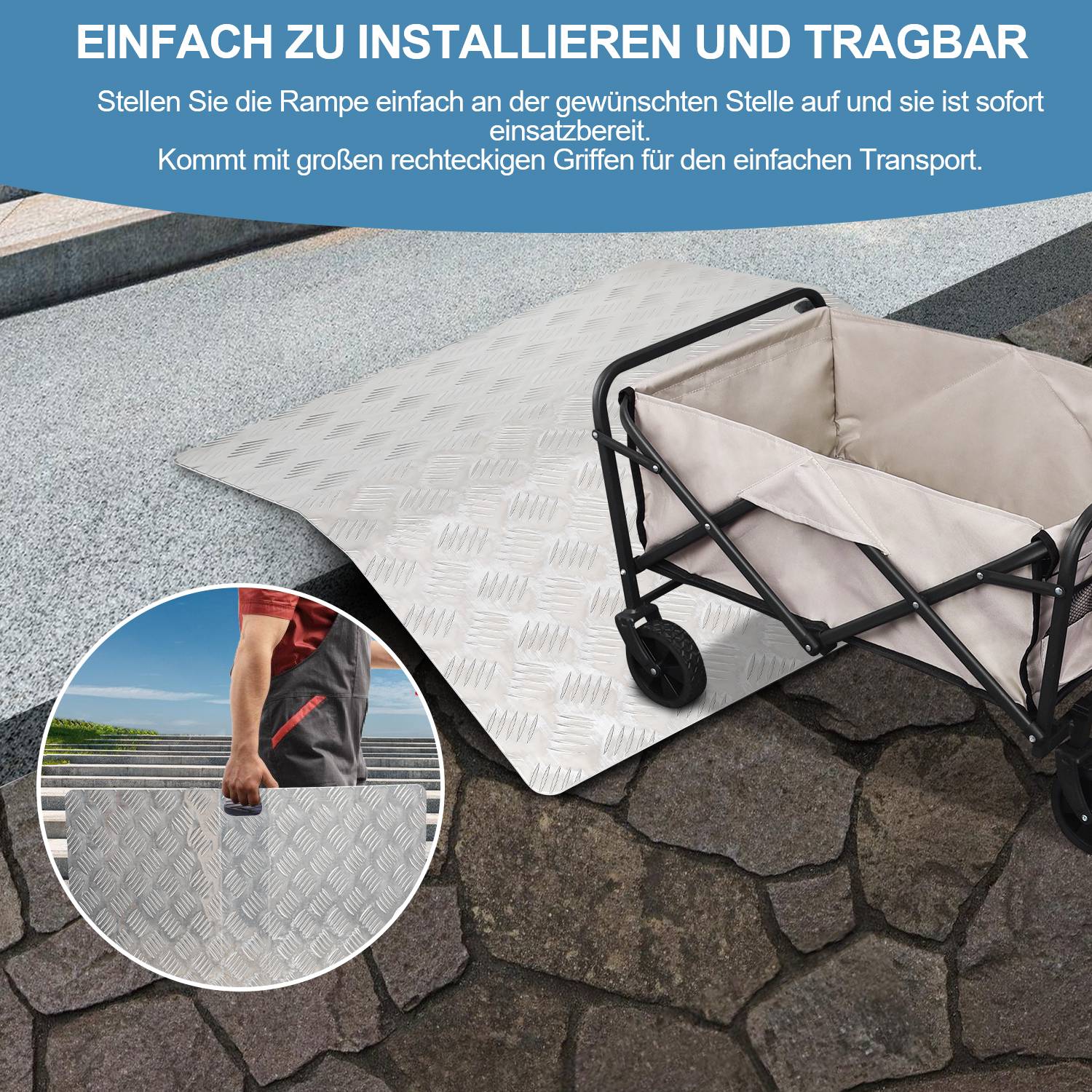 Türschwellenrampe aus Aluminium 80 cm Länge, Rollstuhlrampe Schwellenbrücke Tragbare, Brückenrampe Tragfähigkeit 270 kg mit Griffe