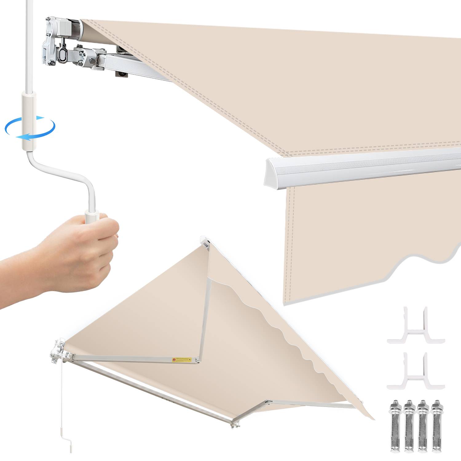 Gelenkarmmarkise 250x200cm Beige Sonnenmarkise Terrassenmarkise für Wandmontage, Balkonmarkise mit Handkurbel Sonnenschutz UV-Schutz