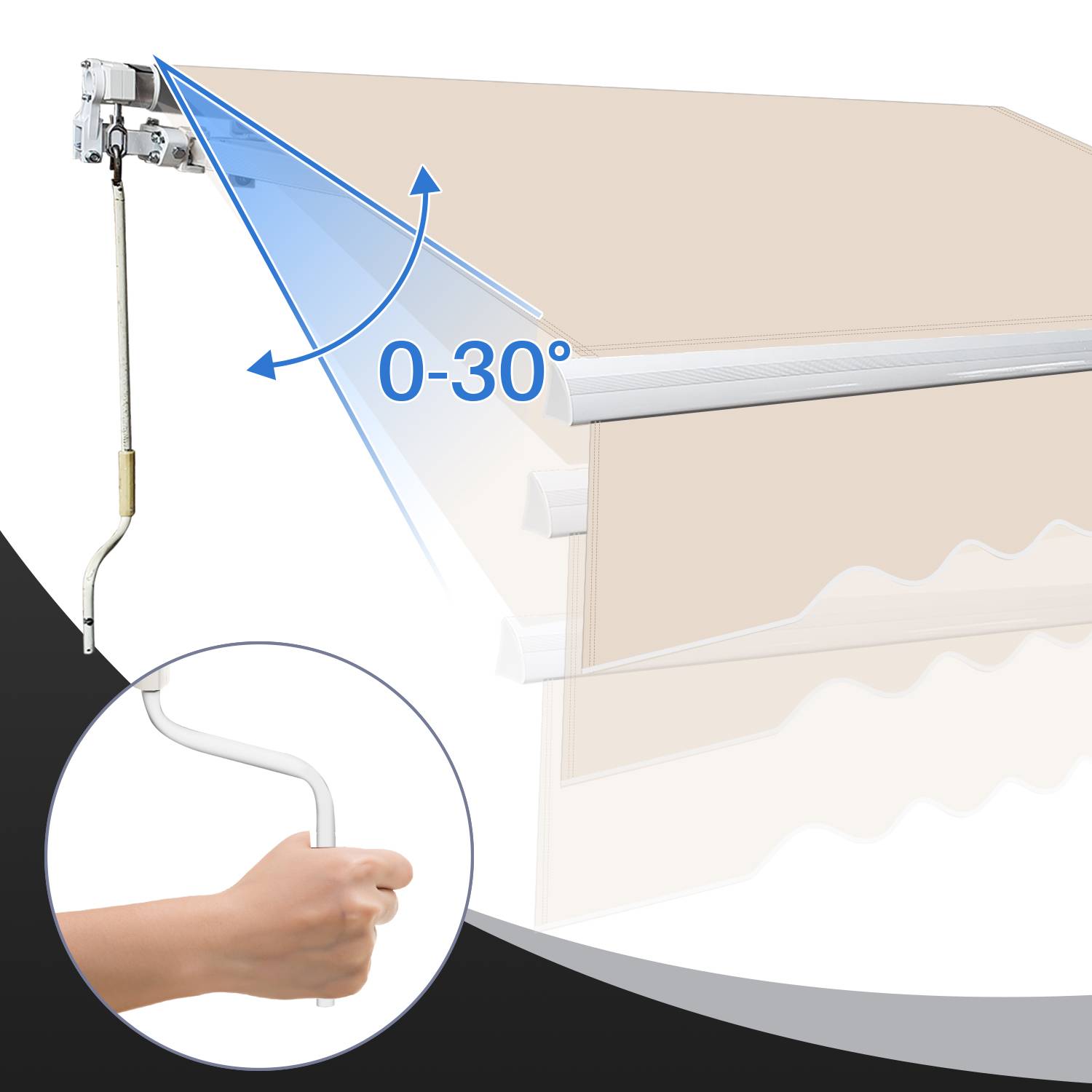 Gelenkarmmarkise PA Beschichtet UV-Schutz mit Handkurbel Markise Sonnenschutz Alu+Polyester für Terasse/Dach Beige 350x300cm
