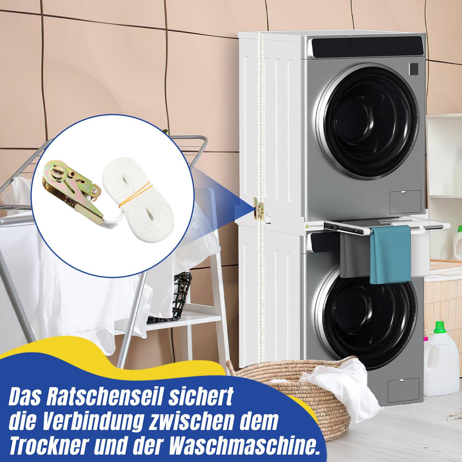 verbindungsrahmen Zwischenbaurahmen mit Handtuchhalterung Ausziehbare Wäscheleine Metall Universal