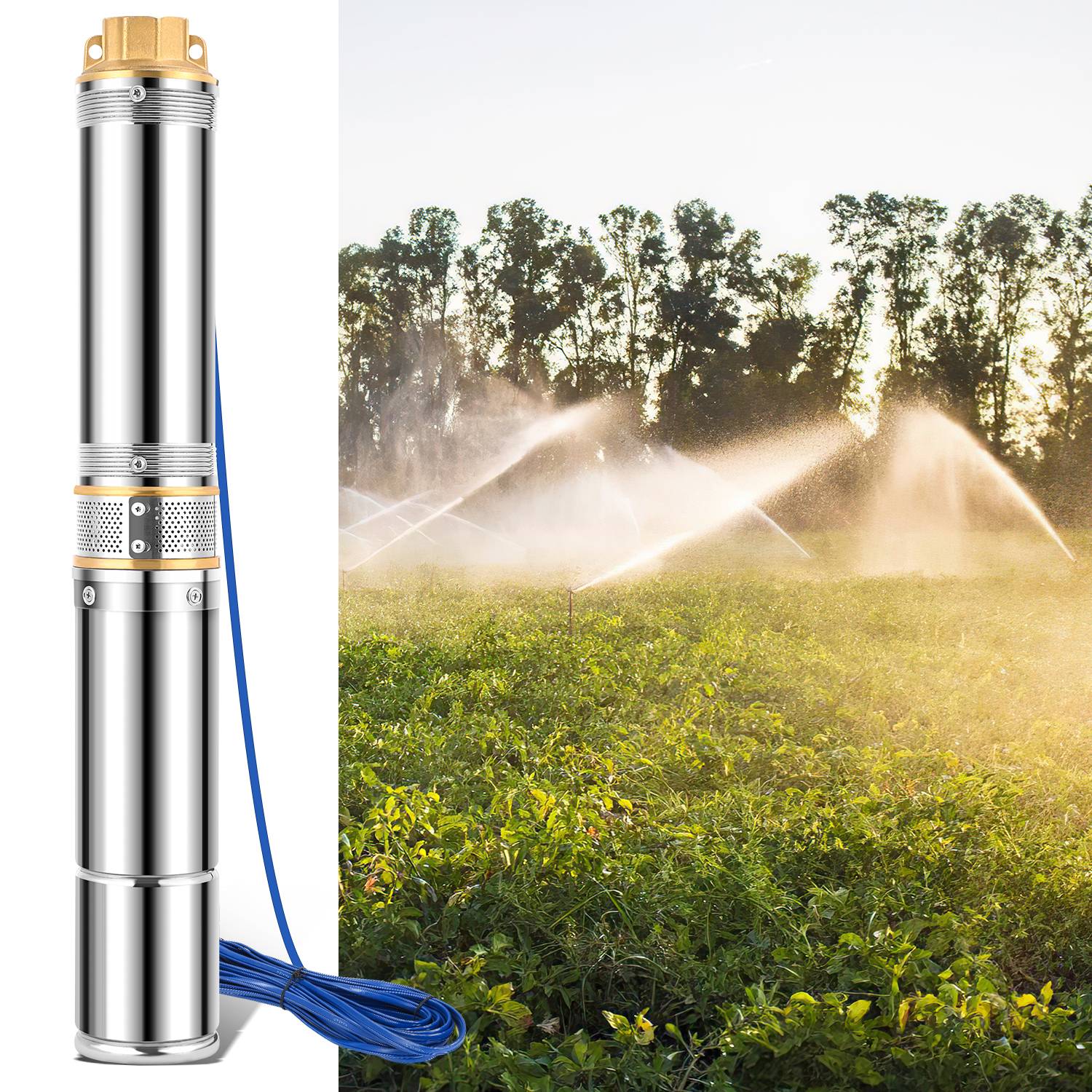 4.5 Zoll 370W Tiefbrunnenpumpe Brunnenpumpe 4000L/h Wasserpumpe Edelstahl Gartenpumpe Tauchpumpe Pumpe bis zu 34 m Förderhöhe 20m Kabel