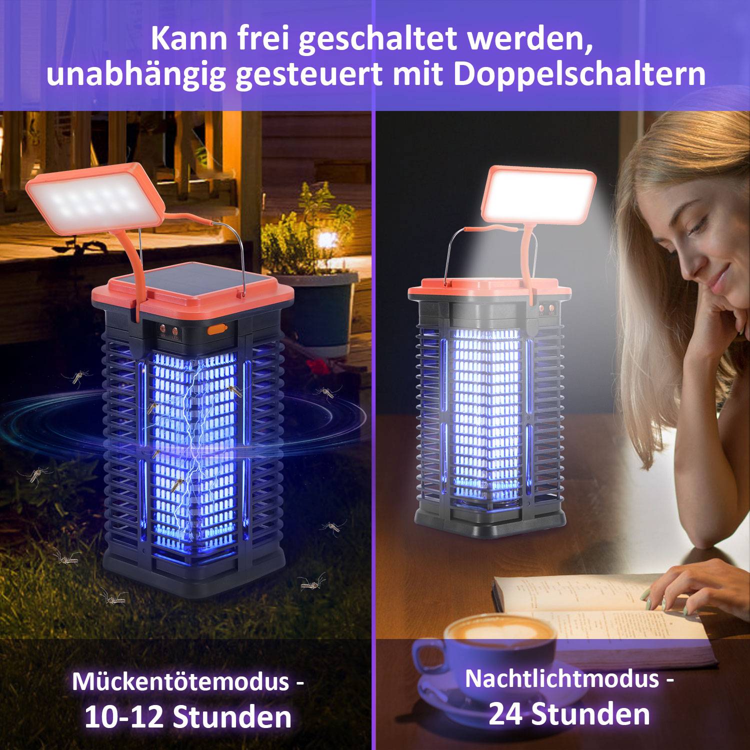 3W Elektrischer Insektenvernichter Solar UV Licht Mückenlampe Mit LED-Licht Insektenfalle Insektenlampe Mückenvernichter Fliegenfalle Moskito
