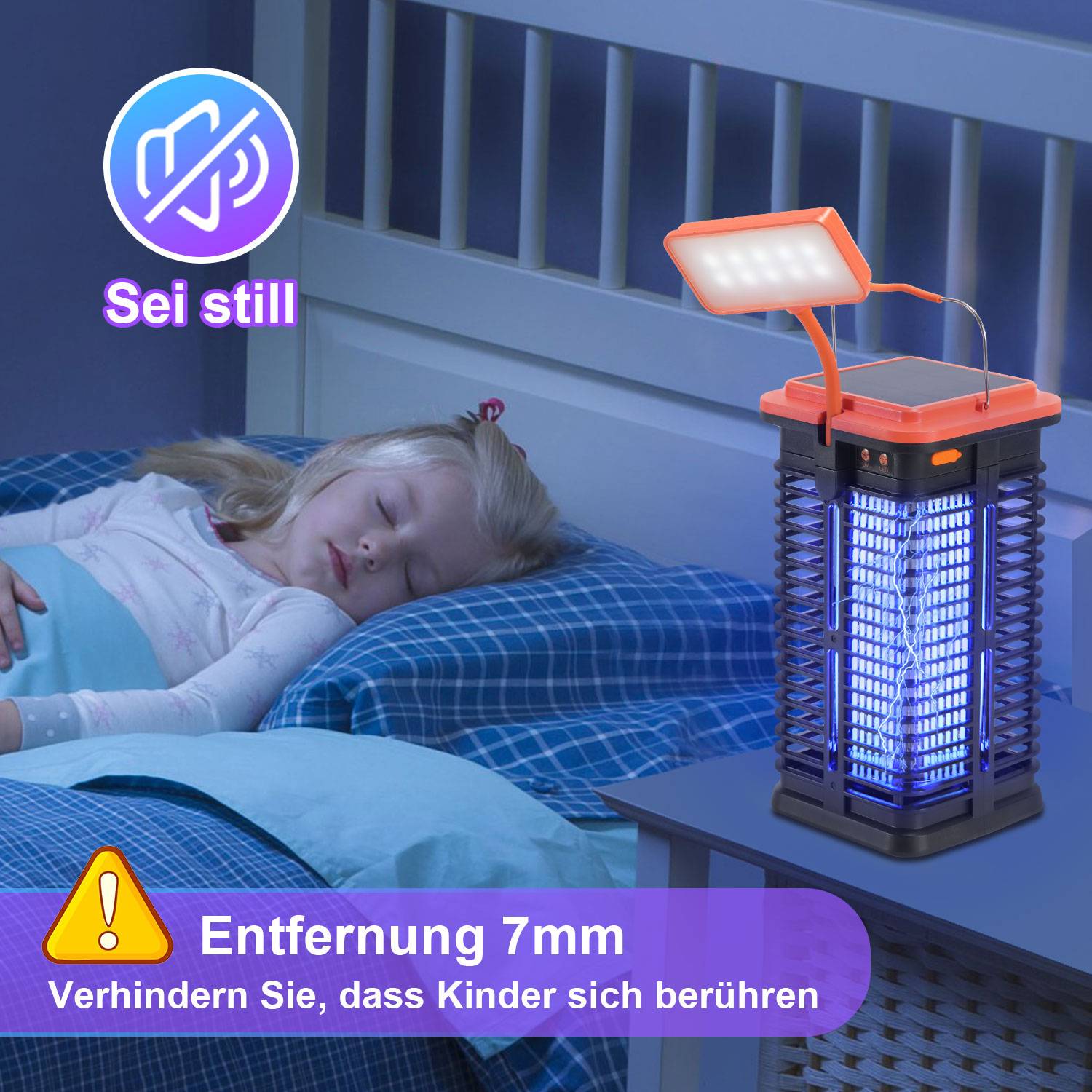 3W Elektrischer Insektenvernichter Solar UV Licht Mückenlampe Mit LED-Licht Insektenfalle Insektenlampe Mückenvernichter Fliegenfalle Moskito
