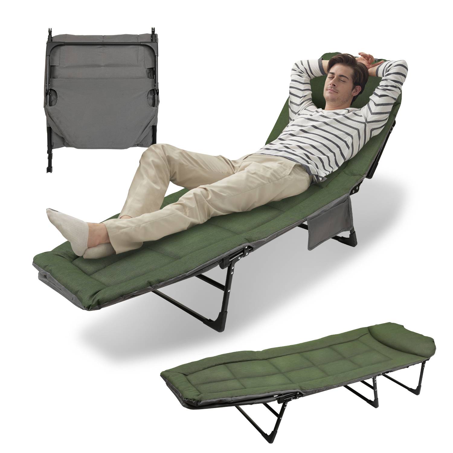 Karpfenliege faltbar Bedchair Komfortable Campingliege 195x65x32cm Maximale Tragfähigkeit 150kg dunkelgrün