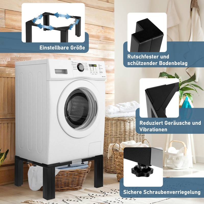 Waschmaschinen Untergestell, Waschmaschine Sockel für Trockner, Waschmaschine und Kühlschrank - Schwarz + Silber