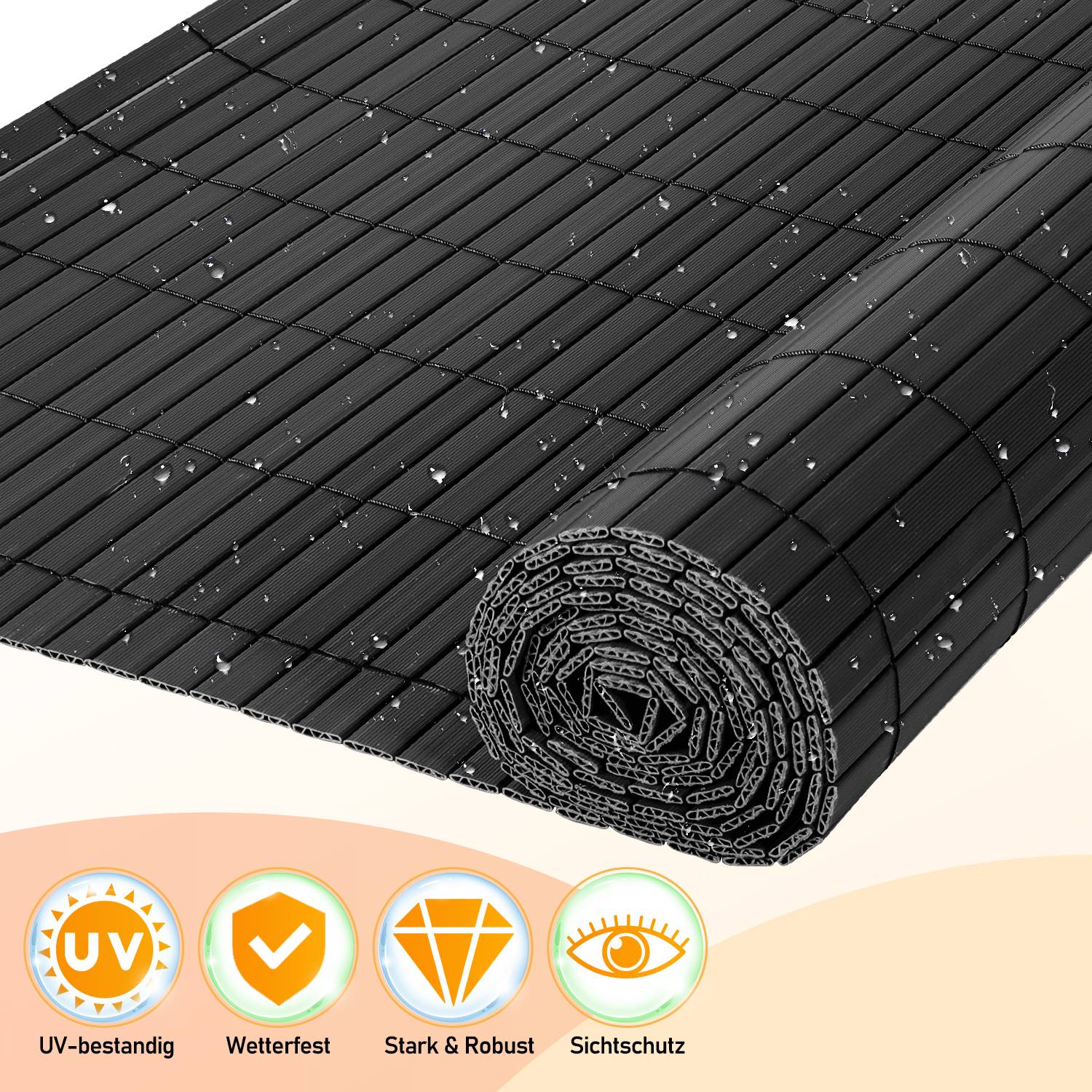 PVC Sichtschutzmatte W-Struktur Verstärkung Innen, Balkon Sichtschutz mit Kabelbindern, Sichtschutzzaun Windschutz Wasserdicht ohne Bohren, Grau 1,2