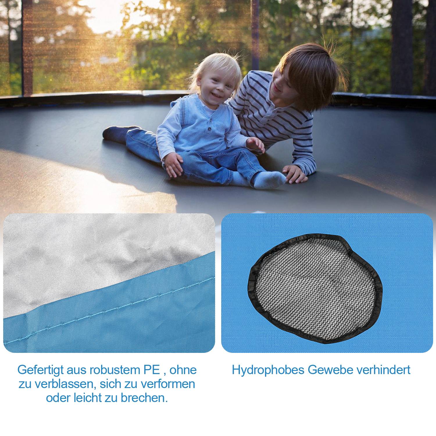 Trampolin-Schattenabdeckung, Reißfest und UV- Strahlung, Sommer-Trampolin-Markise für 6 Stangen, rundes Blau Ø 244