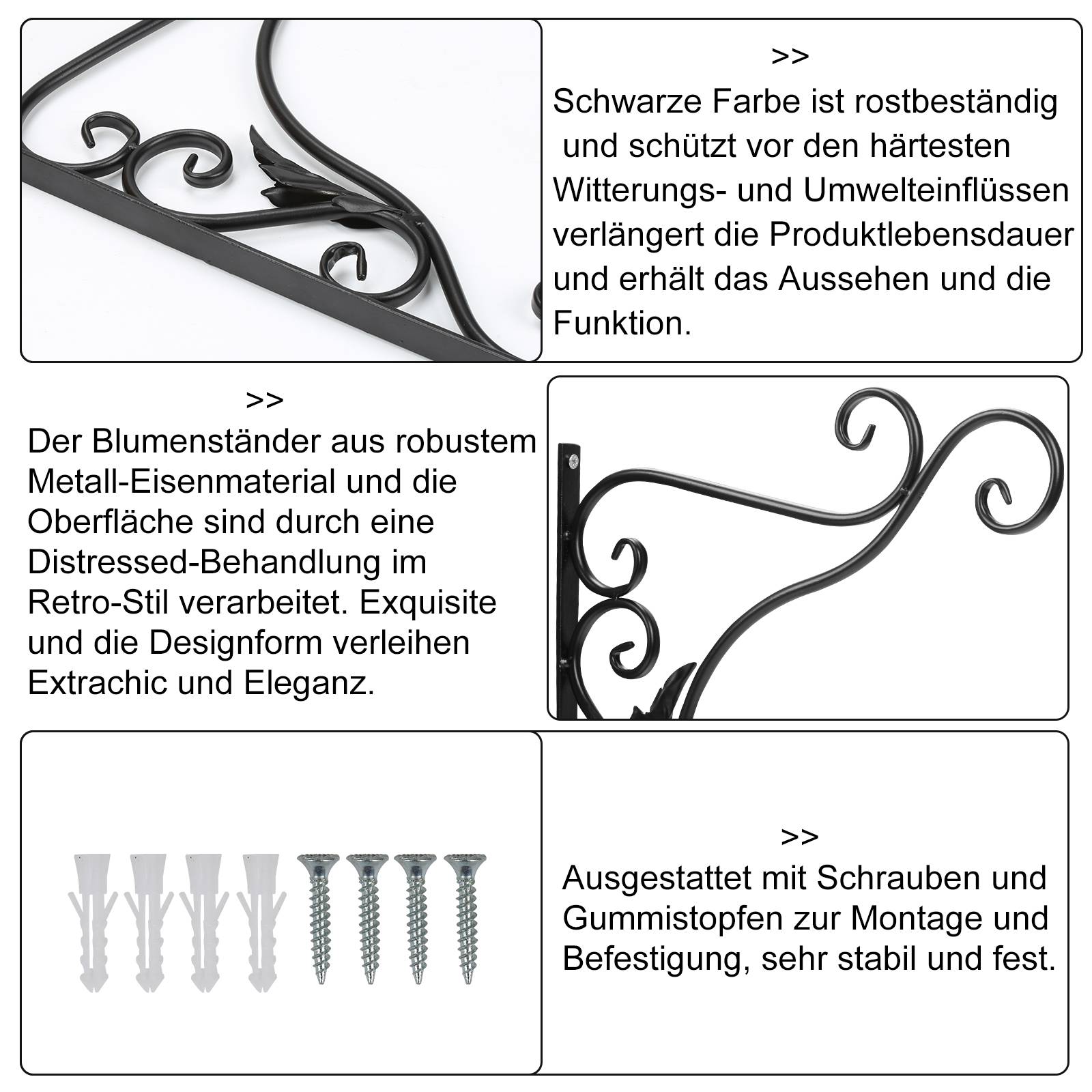 Blumenhaken 4er Wandhaken Blumenampel 295x360mm Vogel Blumenhalter Wandhalter Windlichthalter Pflanzenhalter Blumenampelhalter