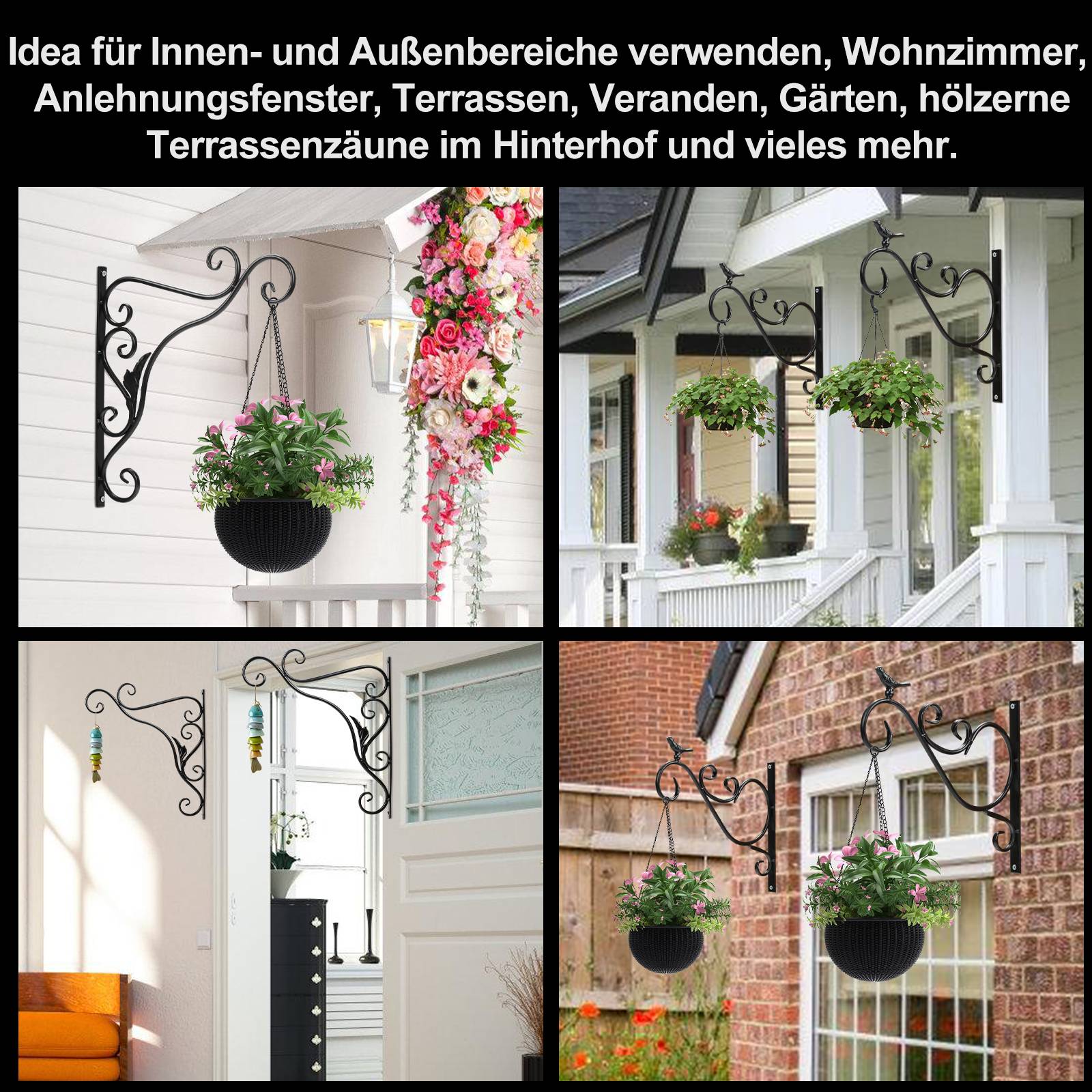 Blumenhaken 4er Wandhaken Blumenampel 295x360mm Vogel Blumenhalter Wandhalter Windlichthalter Pflanzenhalter Blumenampelhalter
