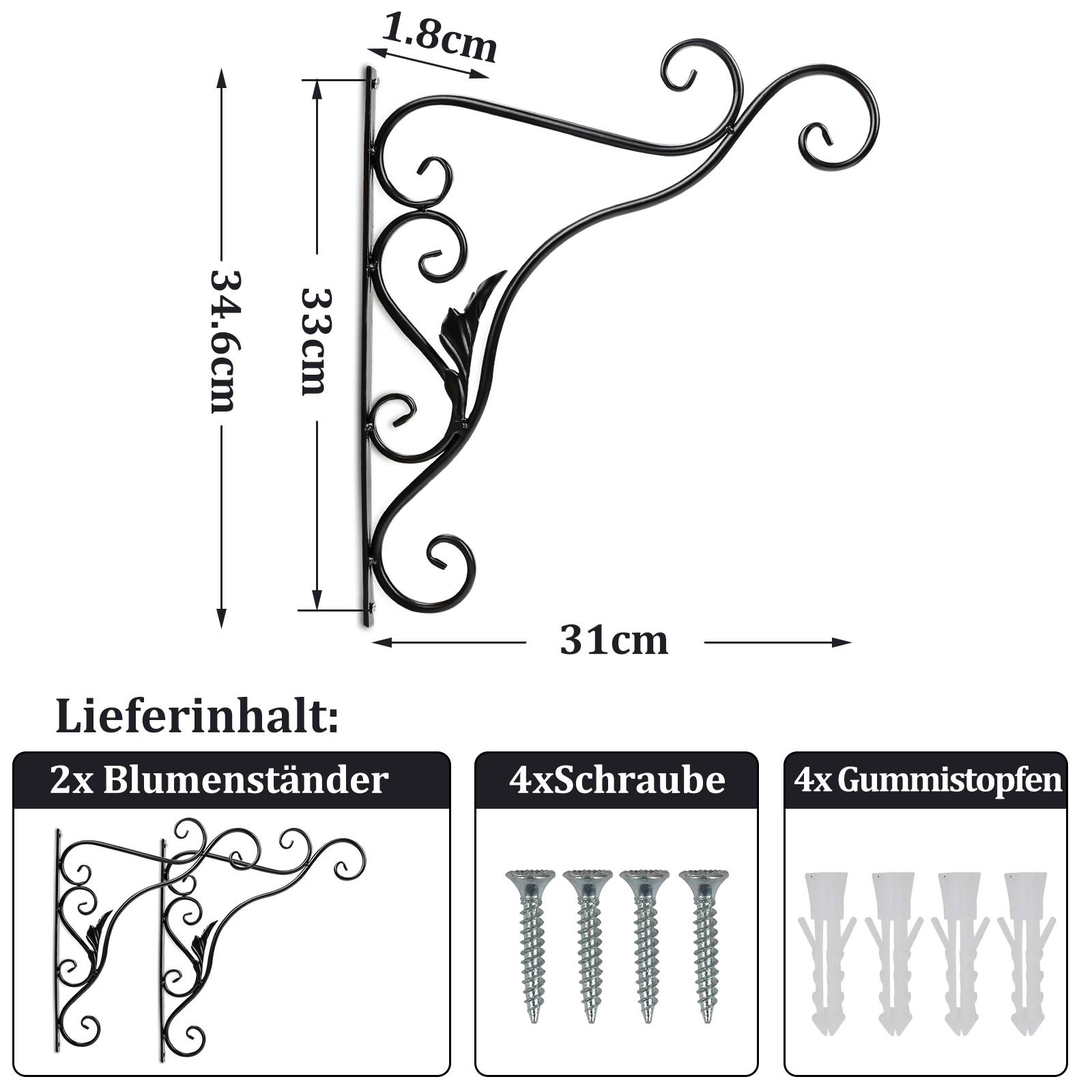 Blumenhaken 4er Wandhaken Blumenampel 295x360mm Vogel Blumenhalter Wandhalter Windlichthalter Pflanzenhalter Blumenampelhalter